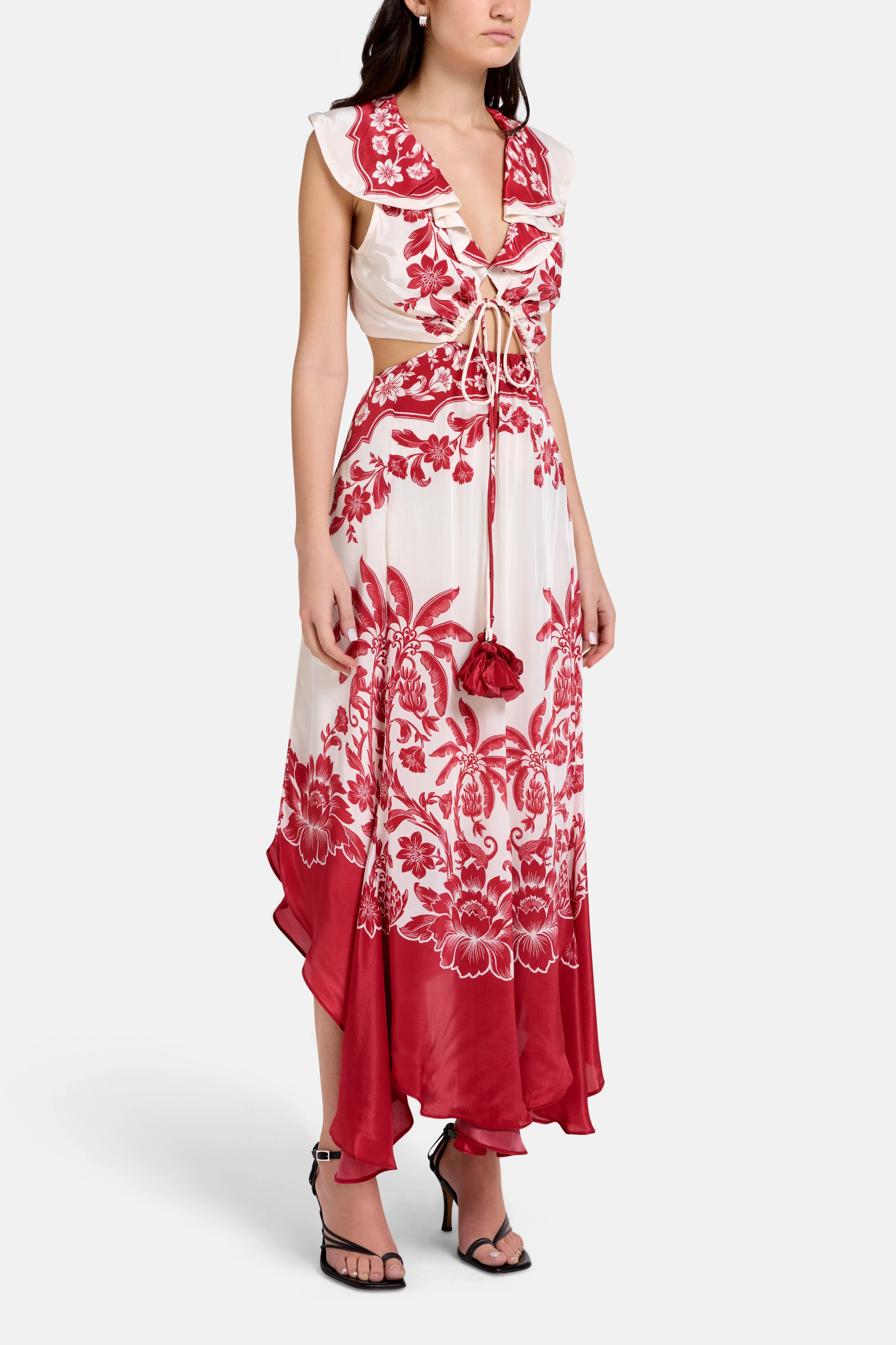Guanacaste Sand Cut Out Sleeveless Midi Dress in Red