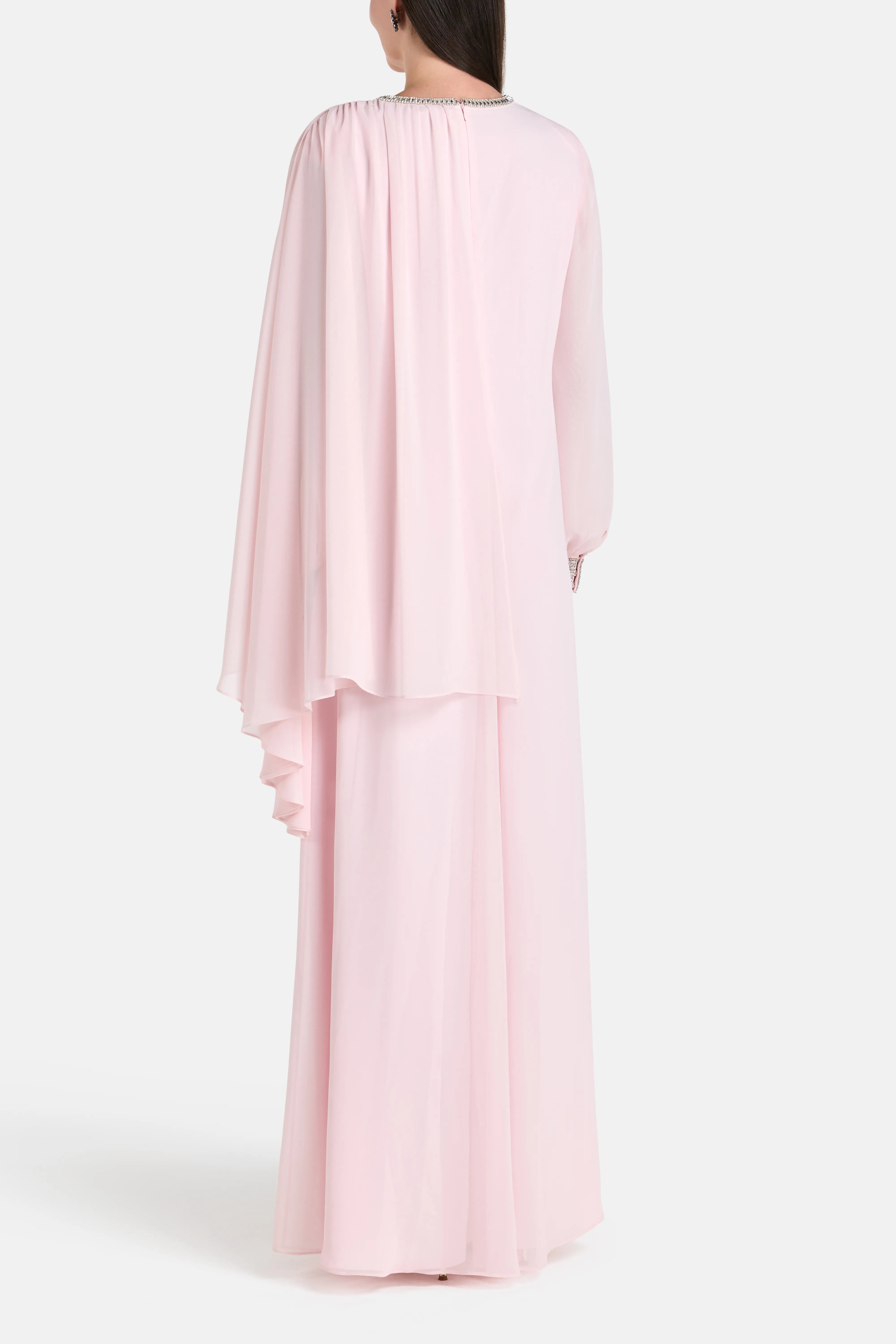 Tanya Long Sleeves Embellished Evening Dress in Pink