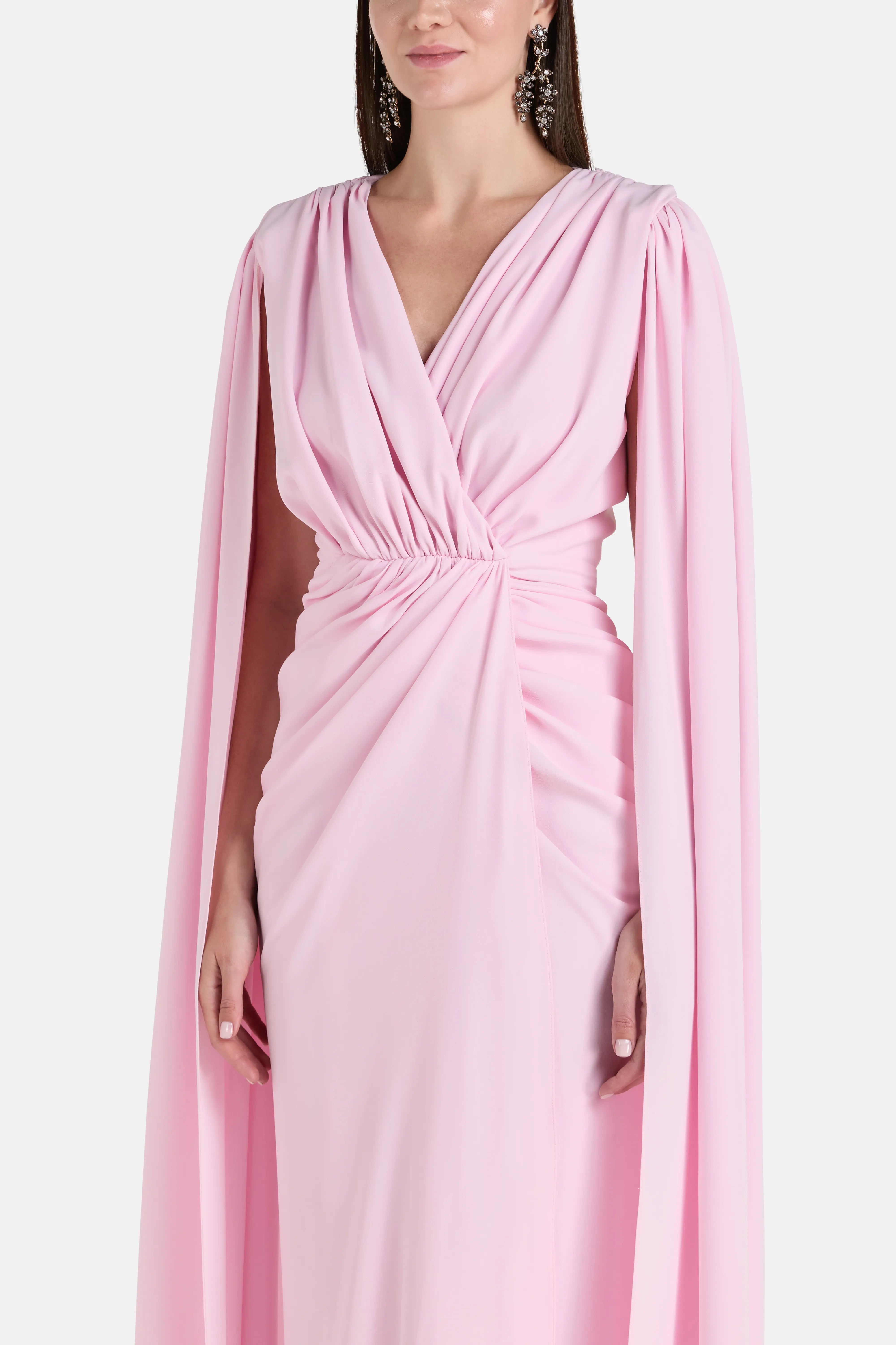 Evelyn Cape Sleeves Evening Dress in Pink