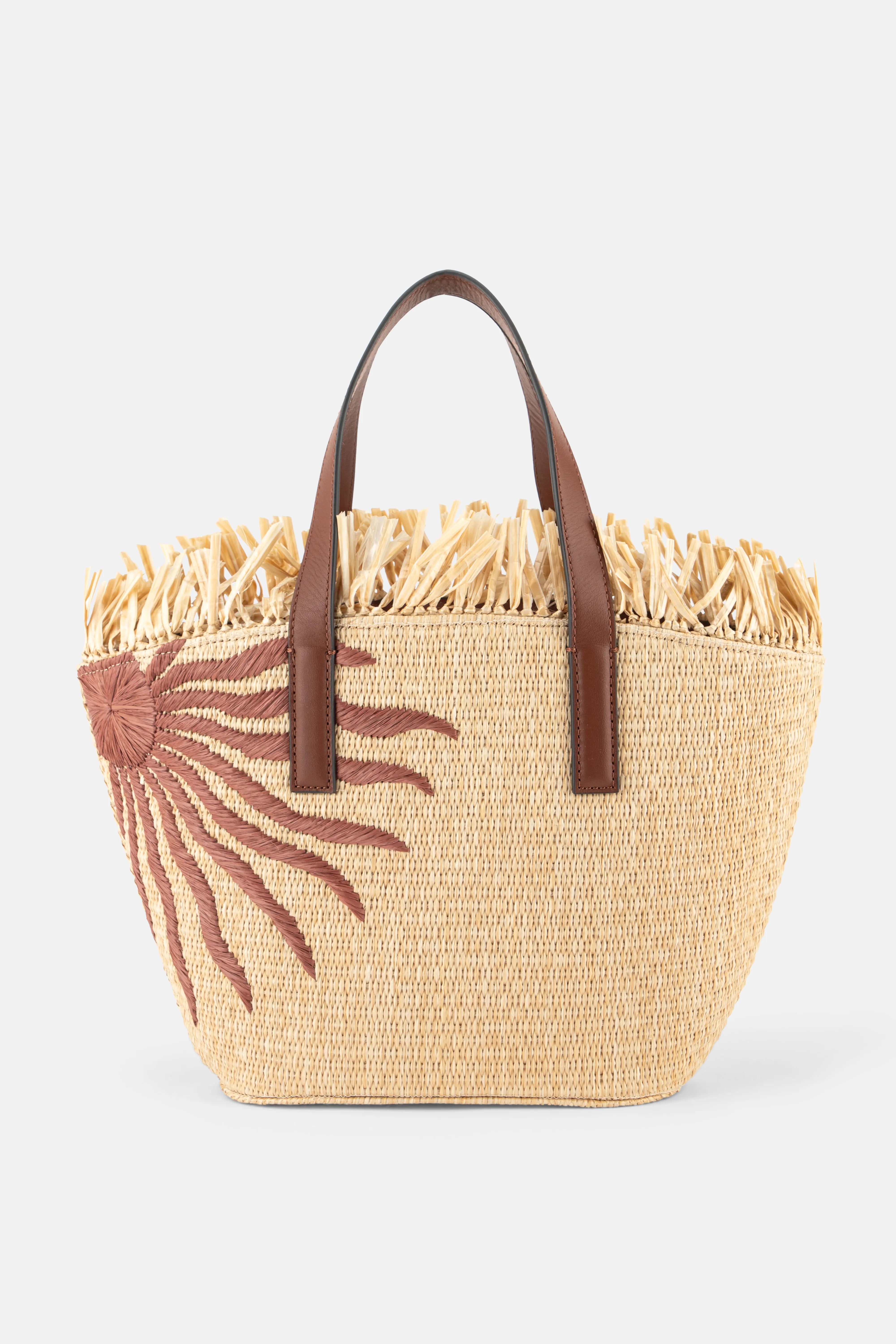 Printed Raffia Mini Basket Tote Bag in Beige