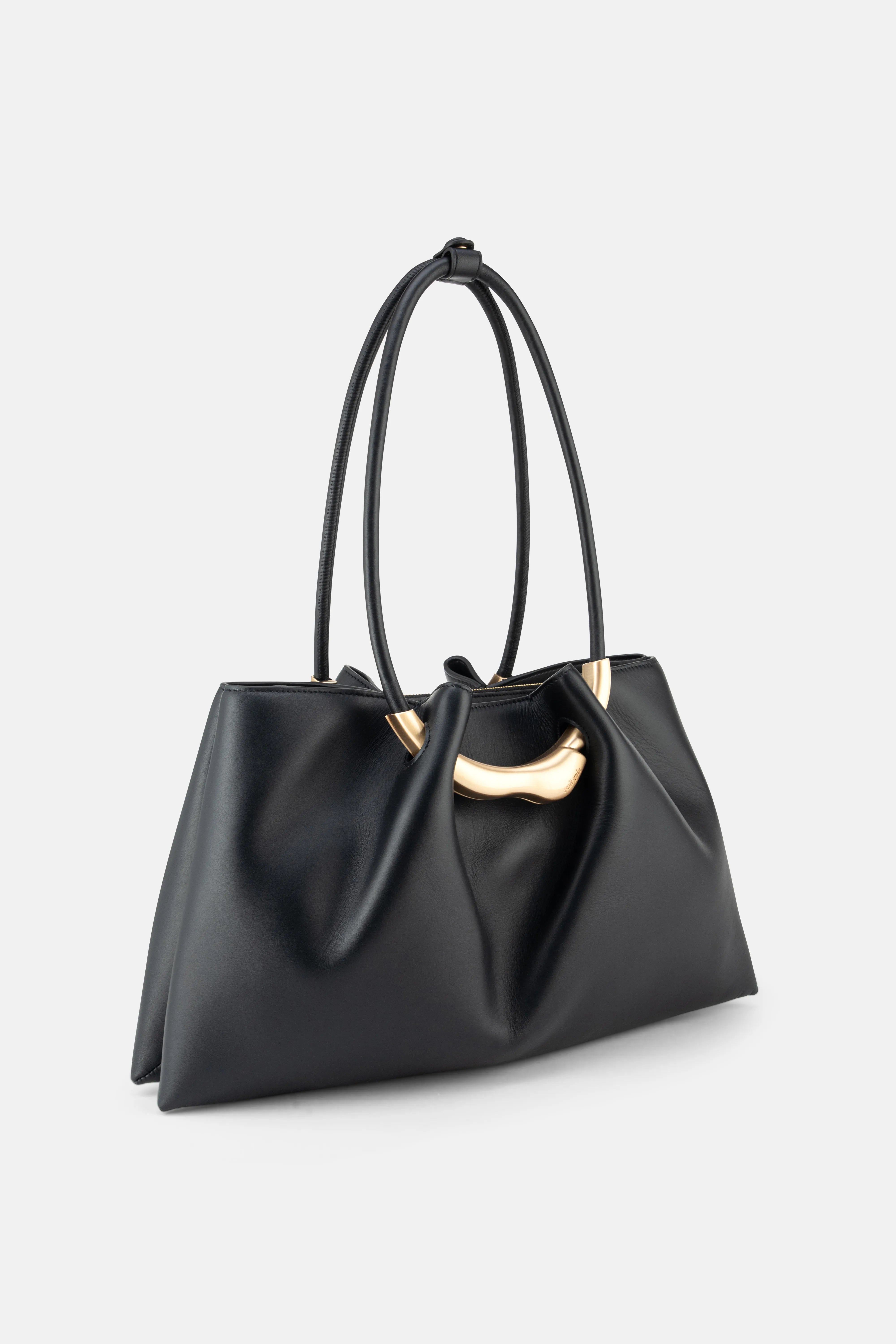 Asa Gold Hardware Satchel Clutch Bag in Black