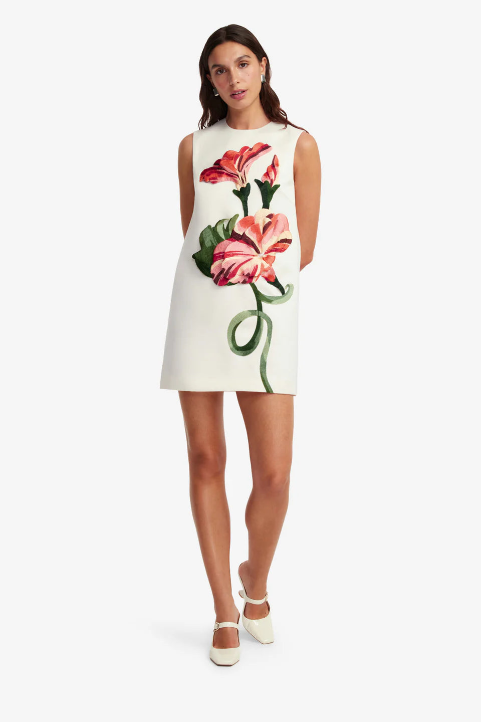 Yvonne Floral Applique Sleeveless Mini Dress in White