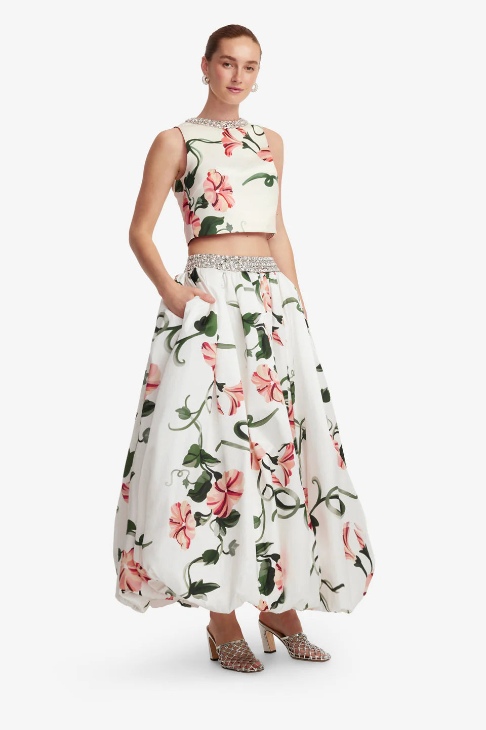 Iris Floral Embellished Sleeveless Top in White