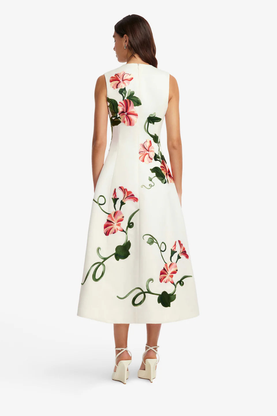 Cleo Floral Applique Sleeveless Midi Dress in White