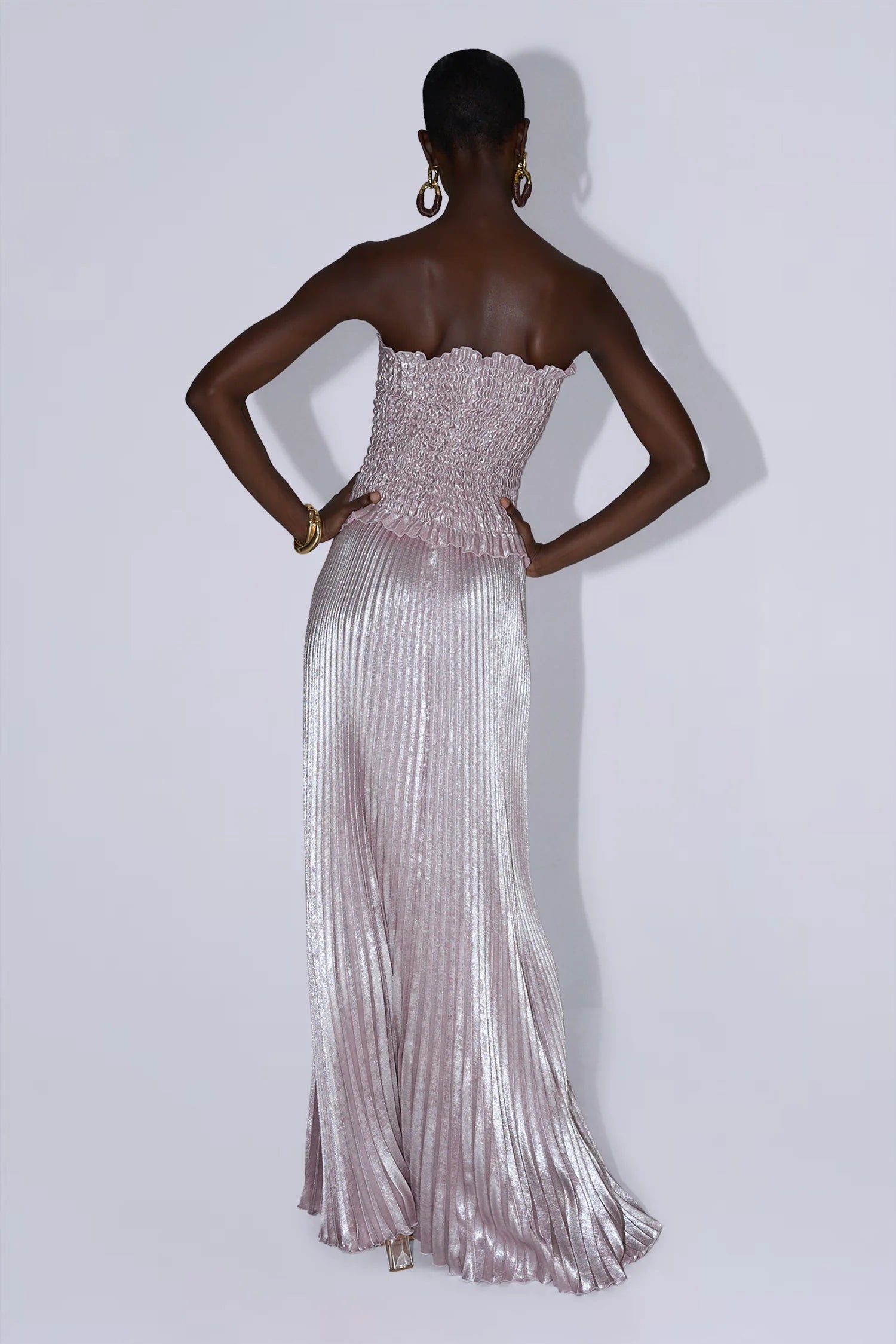 Maya Strapless Pleated Evening Dress in Pink