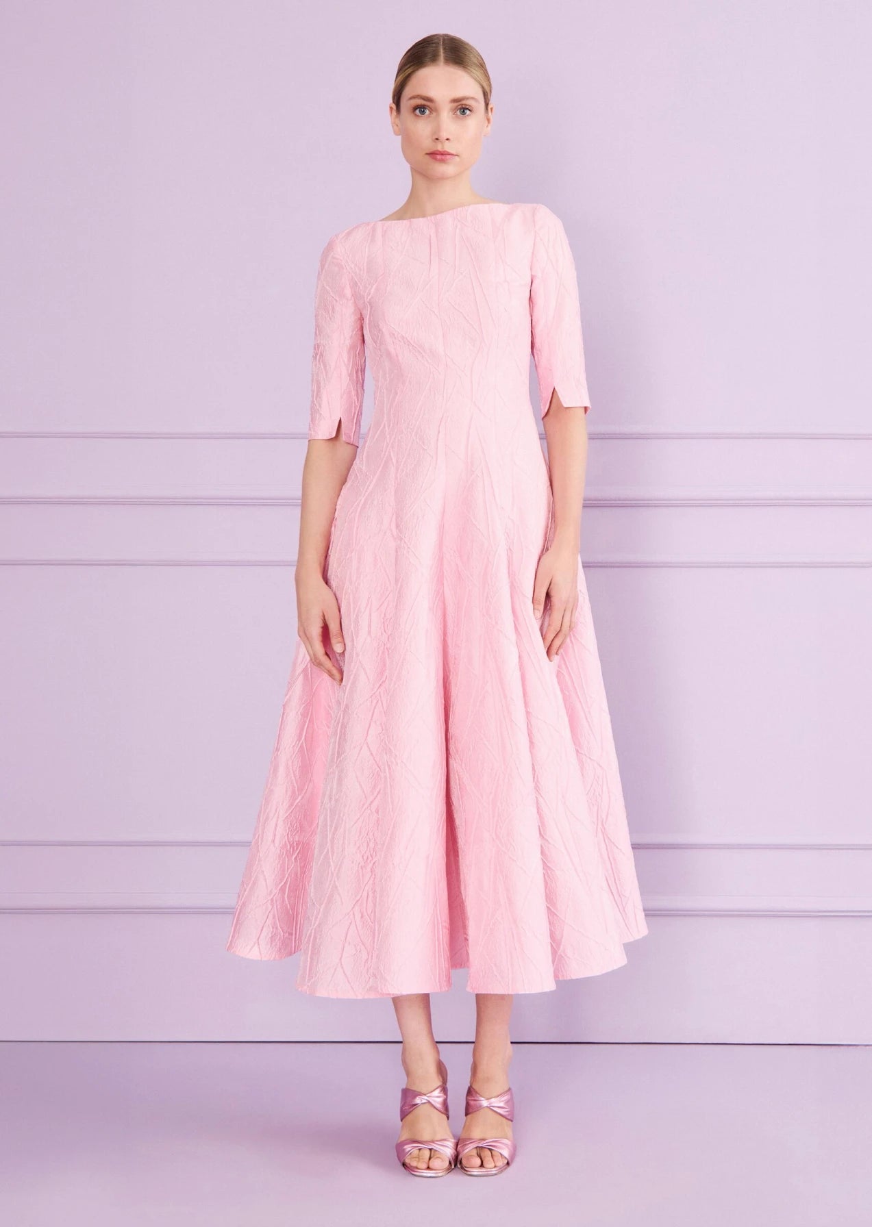 Mikado Jacquard Midi Dress in Pink