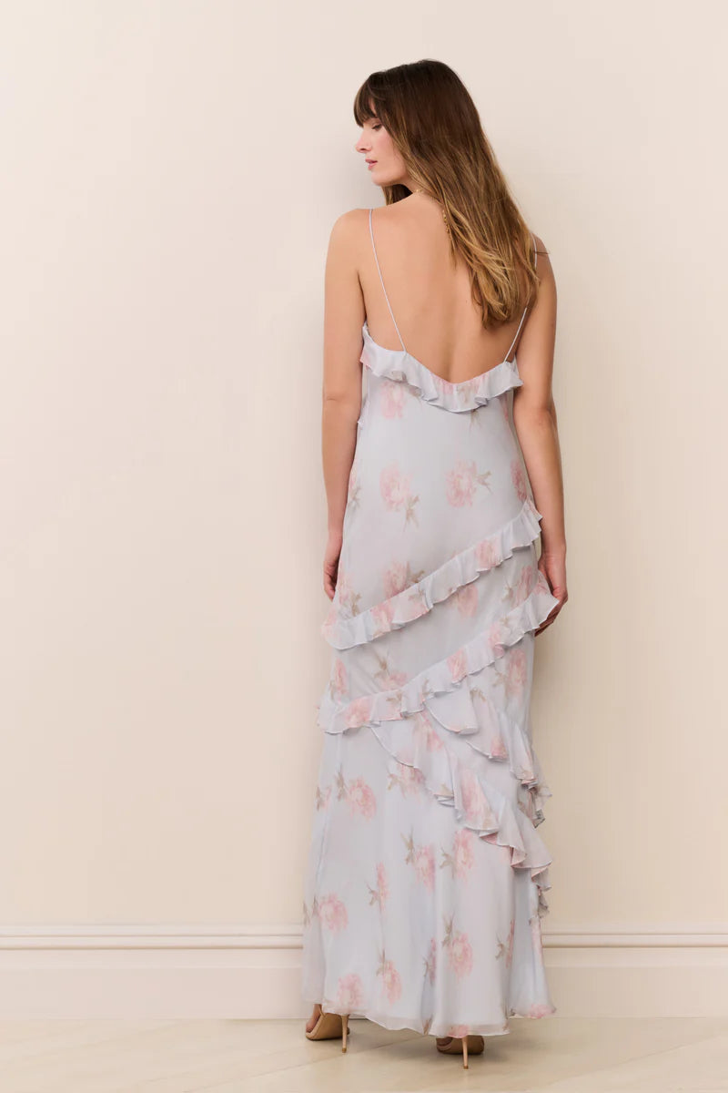 Rialto Floral Chiffon Sleeveless Maxi Dress in Blue