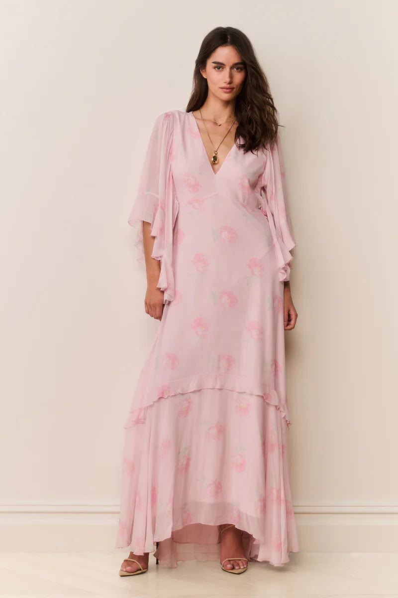 Brinley Floral Chiffon Maxi Dress in Pink