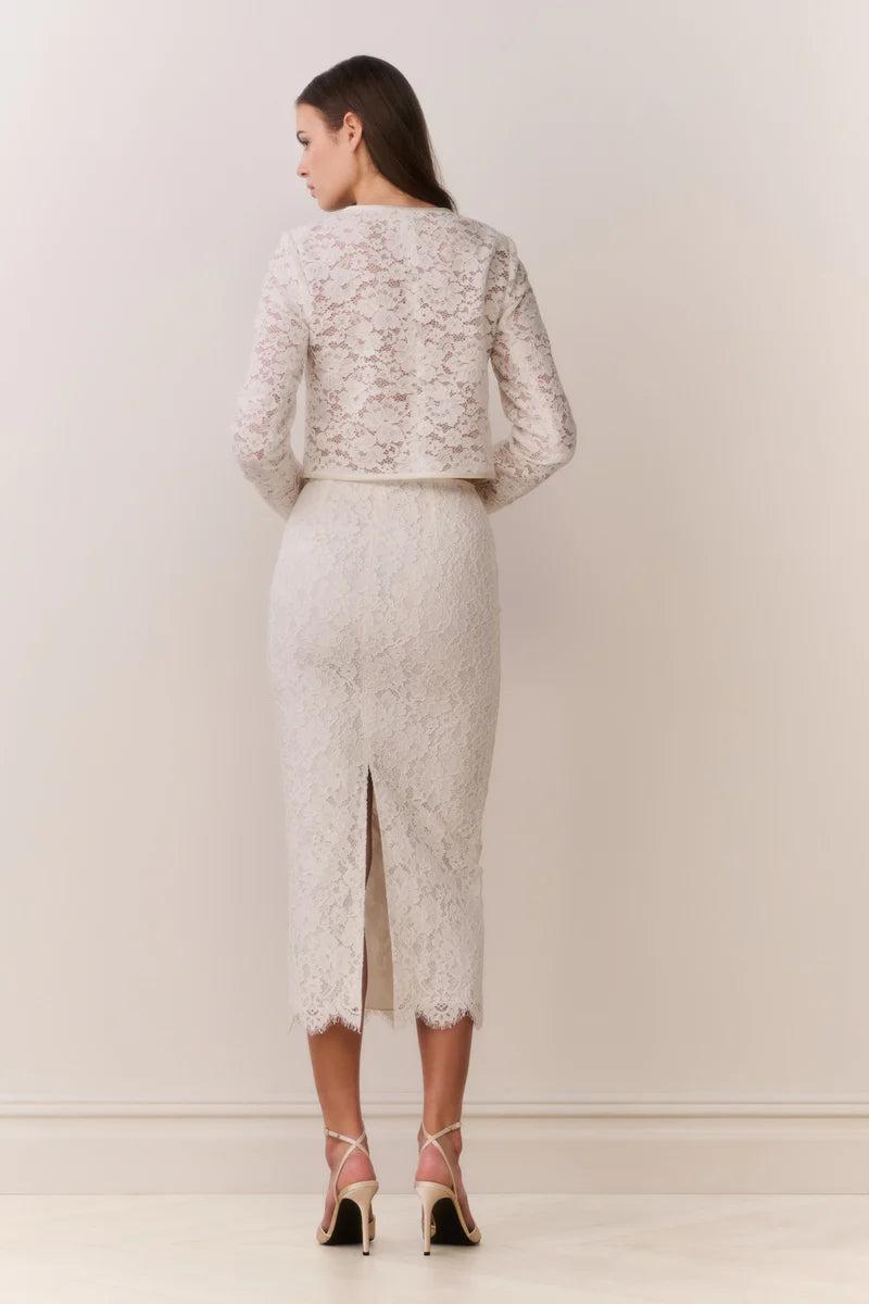 Ilse Cotton Lace Pencil Midi Skirt in Cream