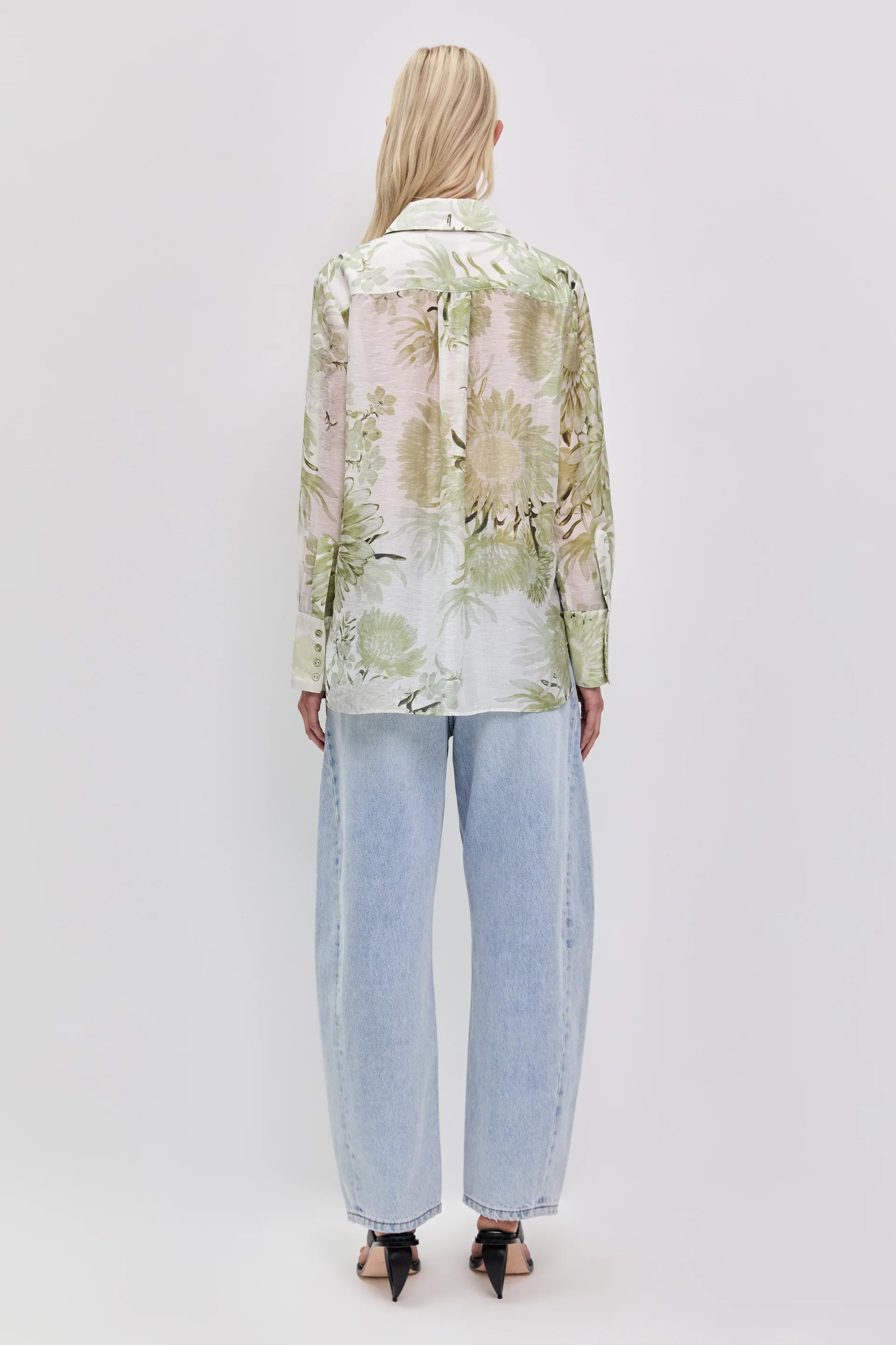 Reflector Floral Long Sleeves Linen Shirt in White