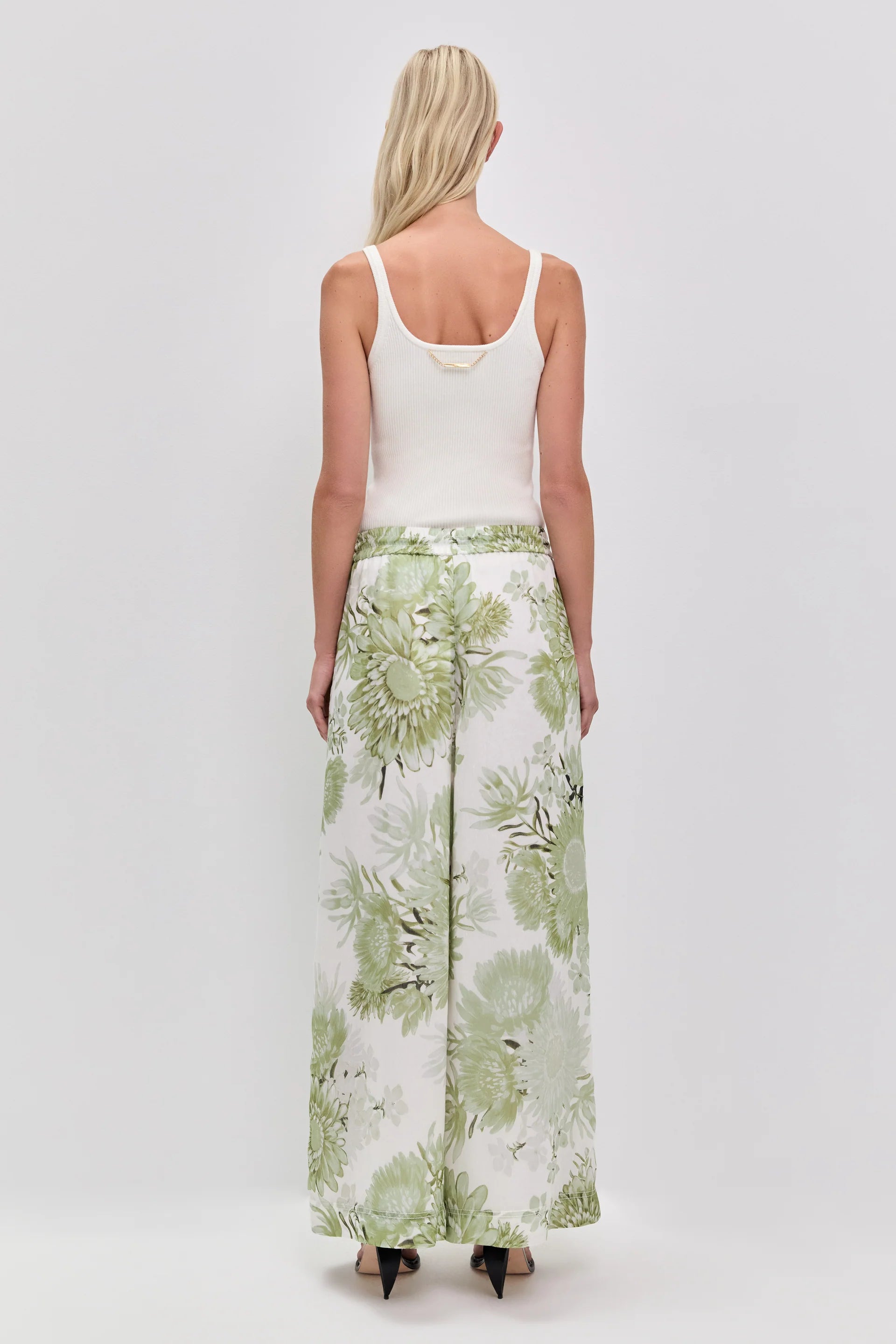 Adina Floral Linen Wide Legged Pants in White