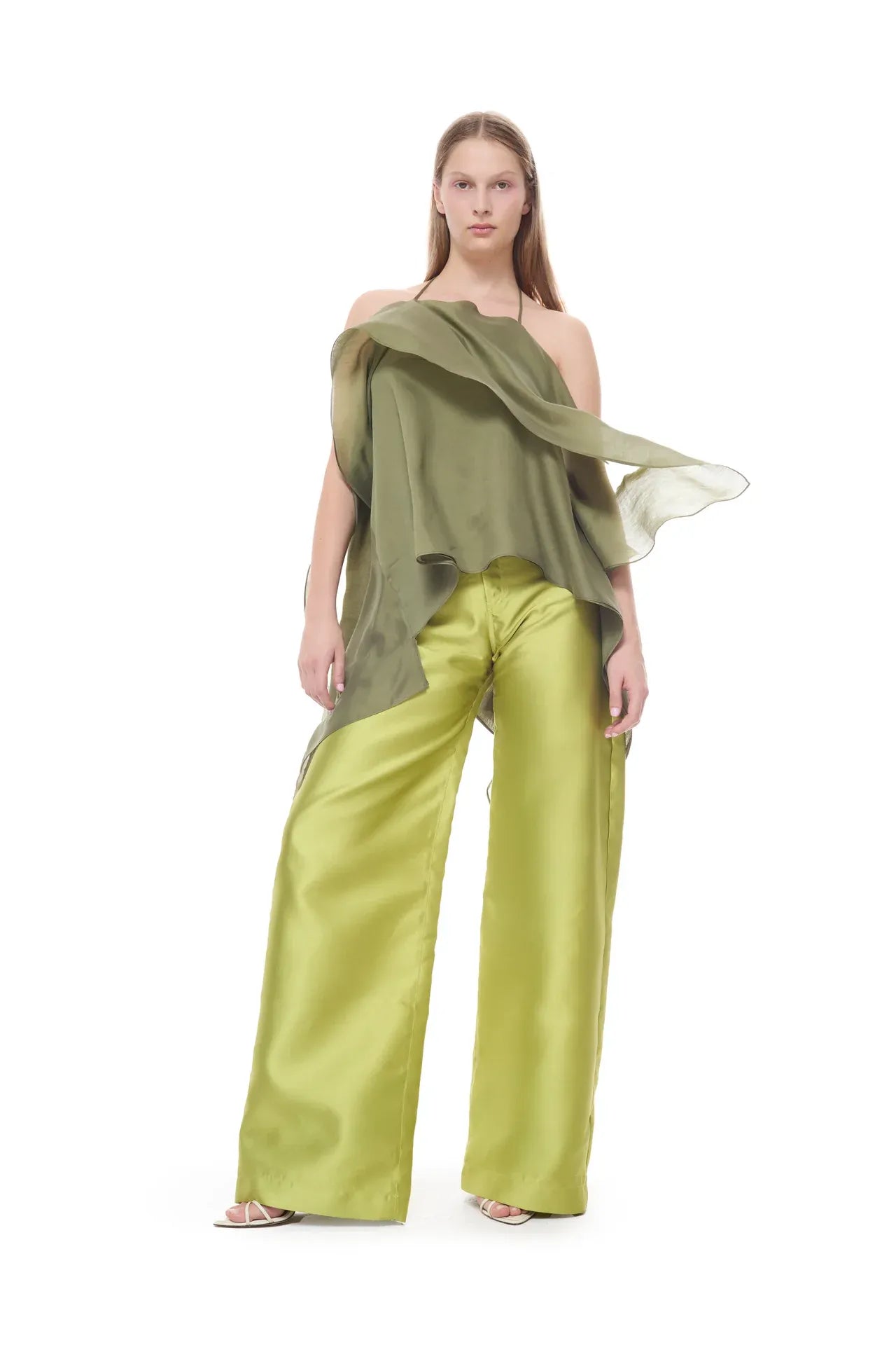Double Layered Voile Scarf Sleeveless Top in Green
