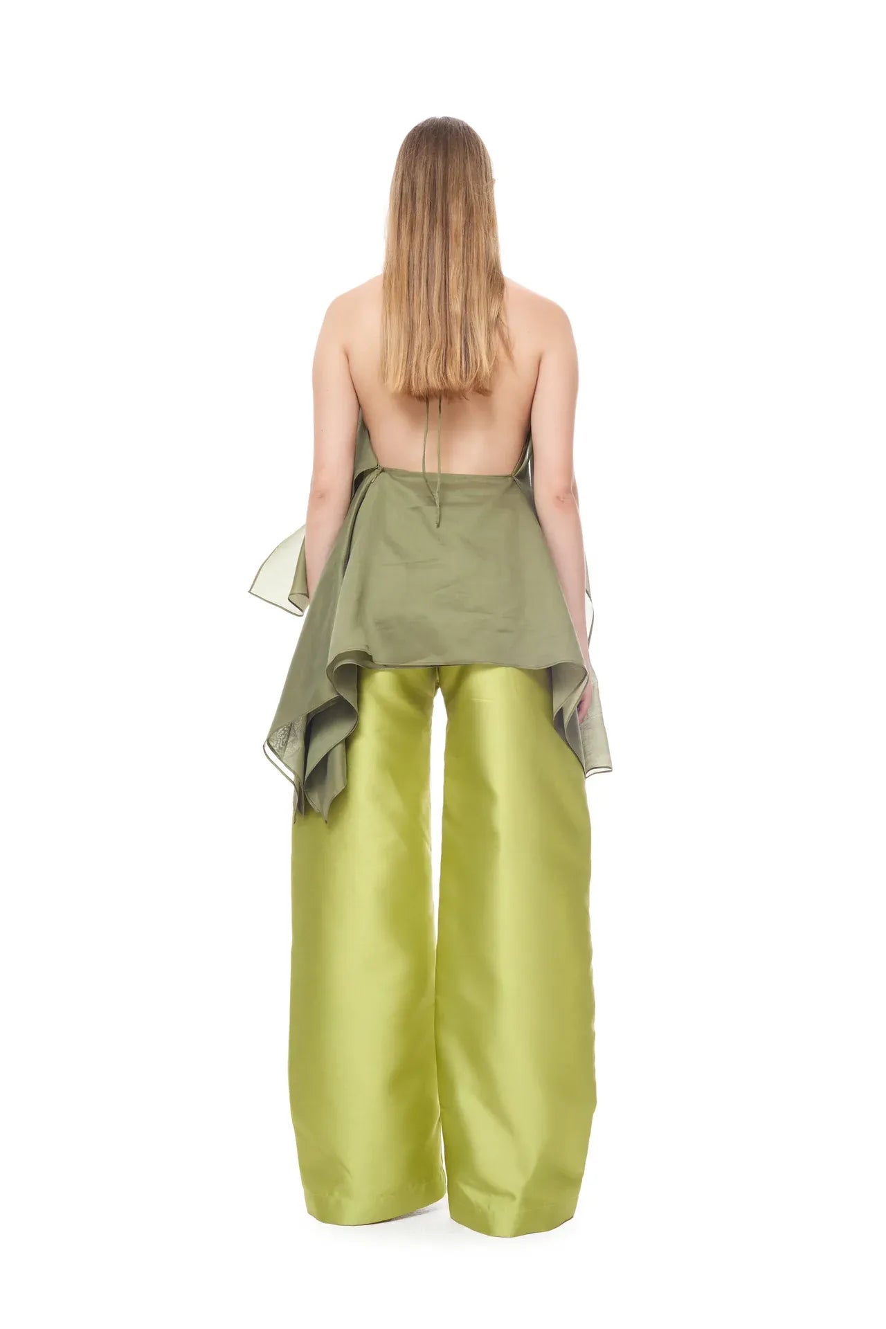 Double Layered Voile Scarf Sleeveless Top in Green