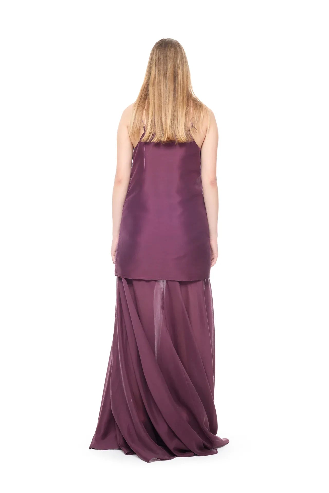 Double Layered Sleeveless Maxi Dress in Burgundy