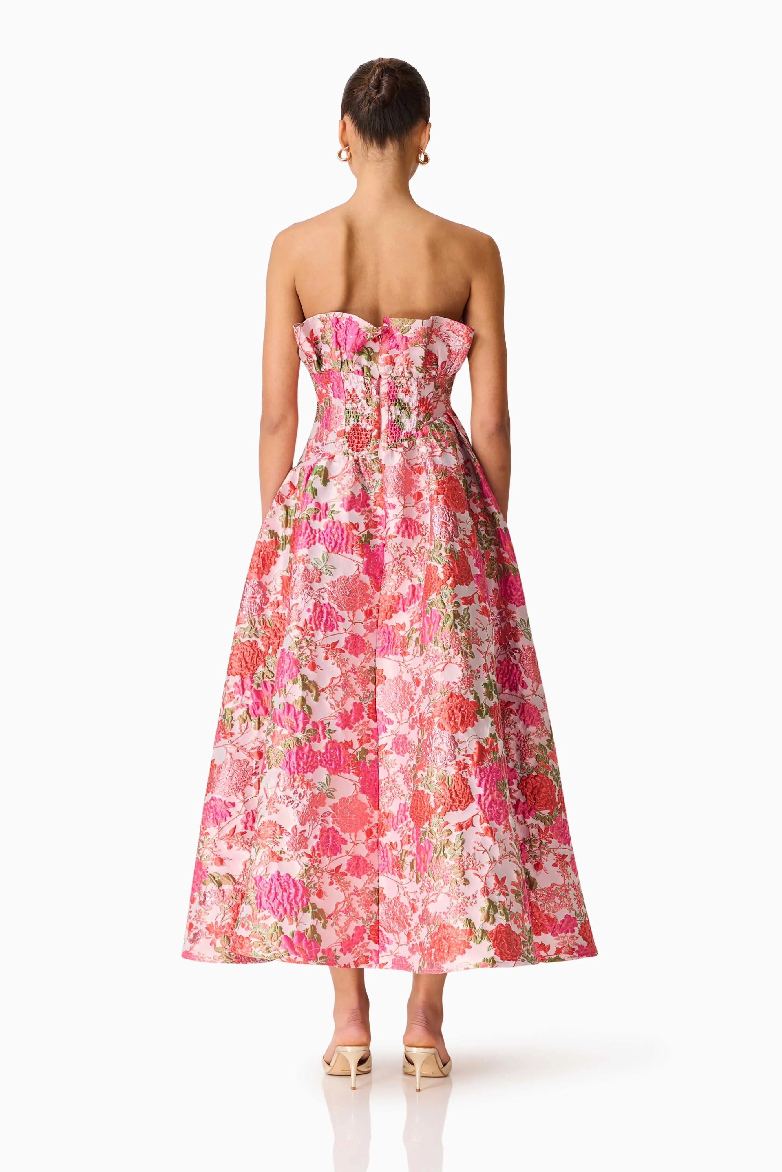 Floralie Strapless Floral Maxi Dress in Pink