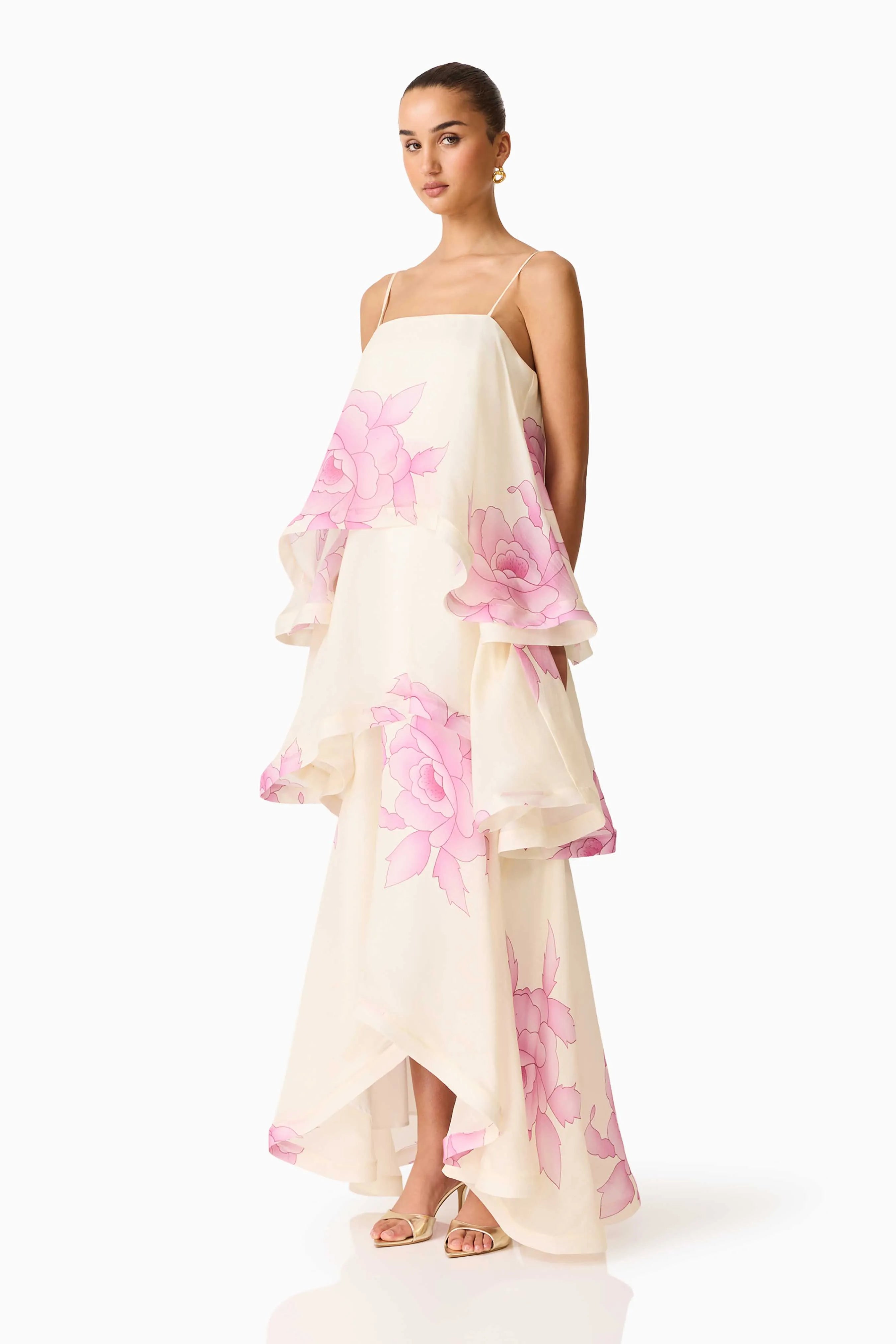 Rova Tiered Floral Maxi Dress in Cream
