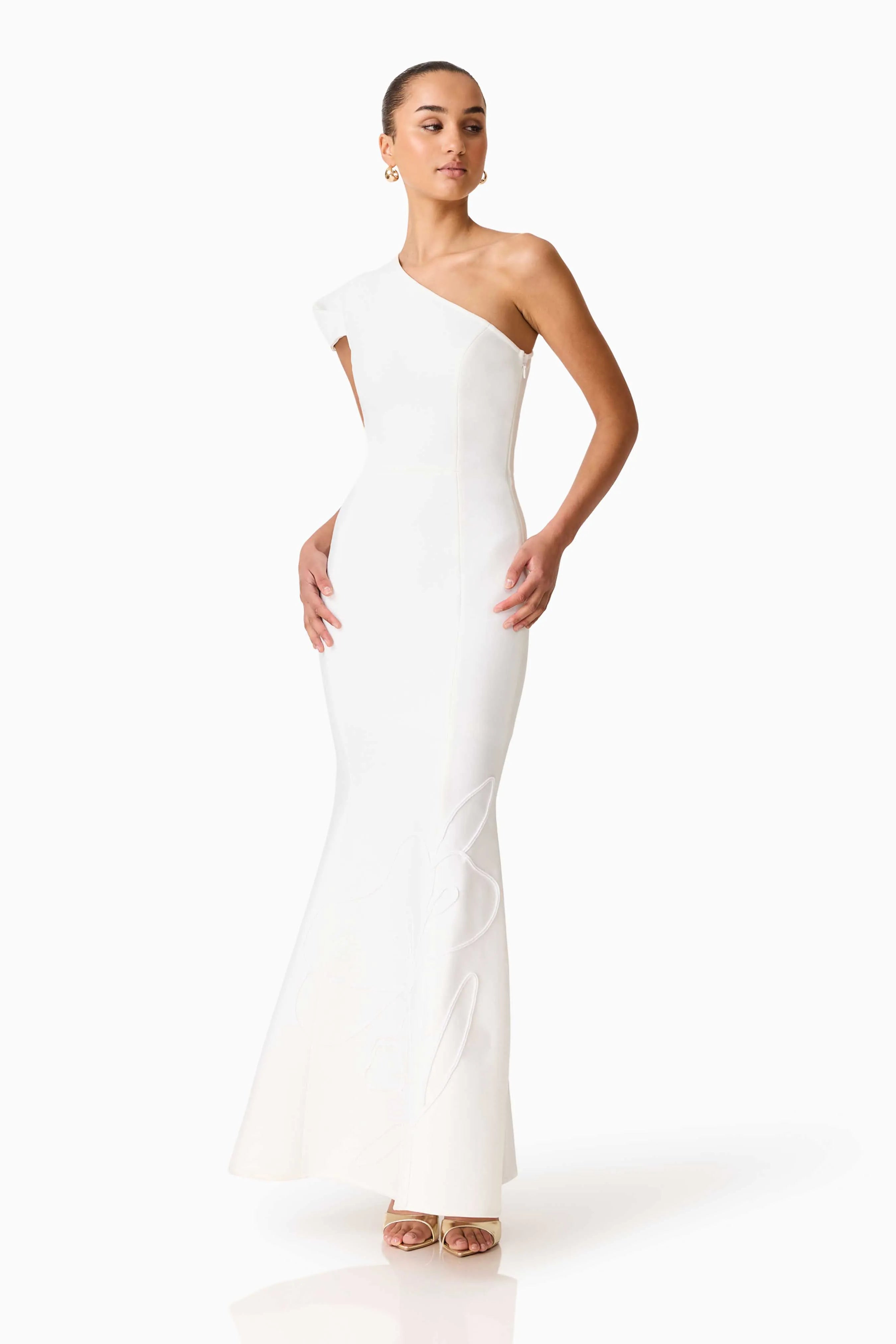 Opline One Shoulder Floral Maxi Dress in White