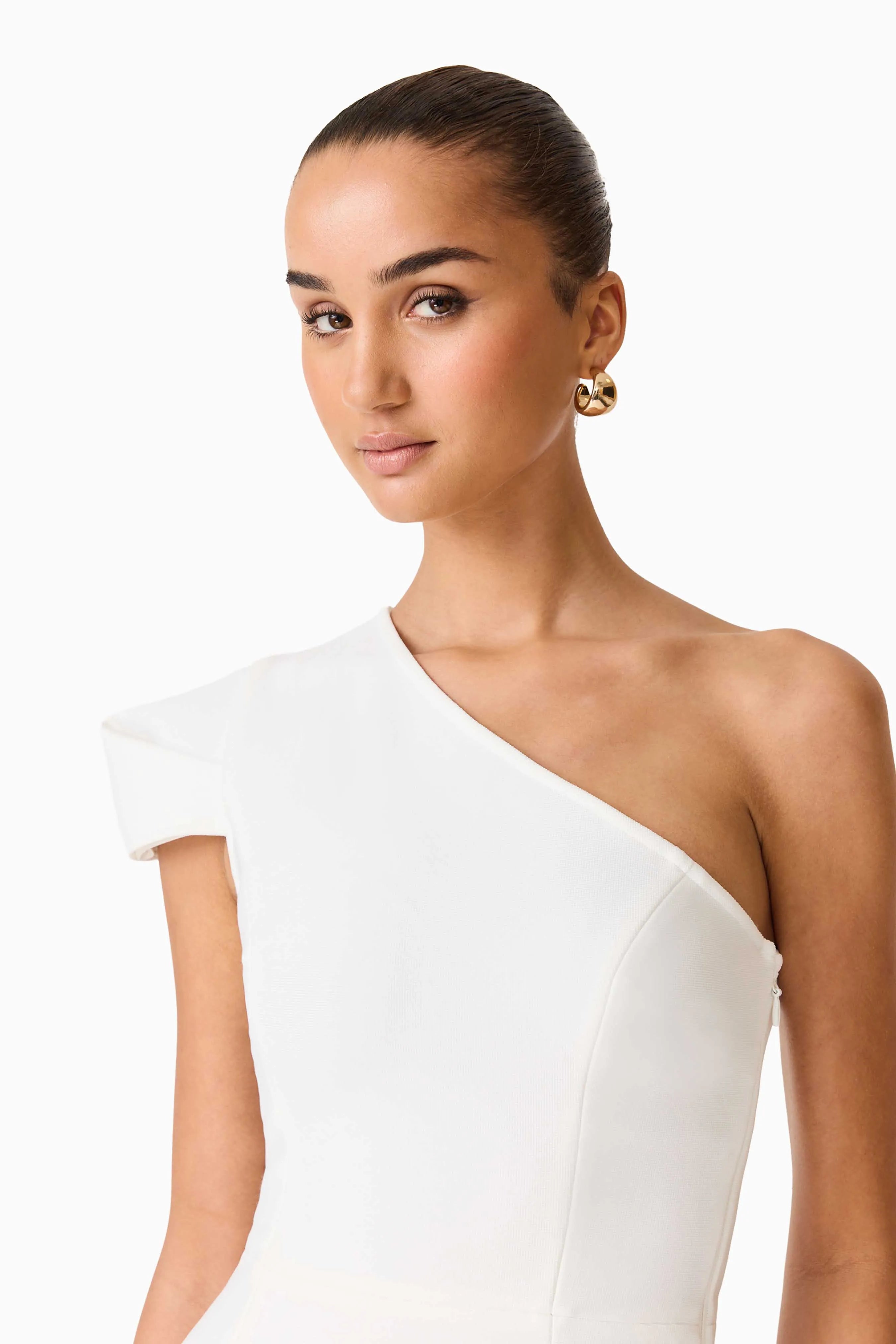 Opline One Shoulder Floral Maxi Dress in White