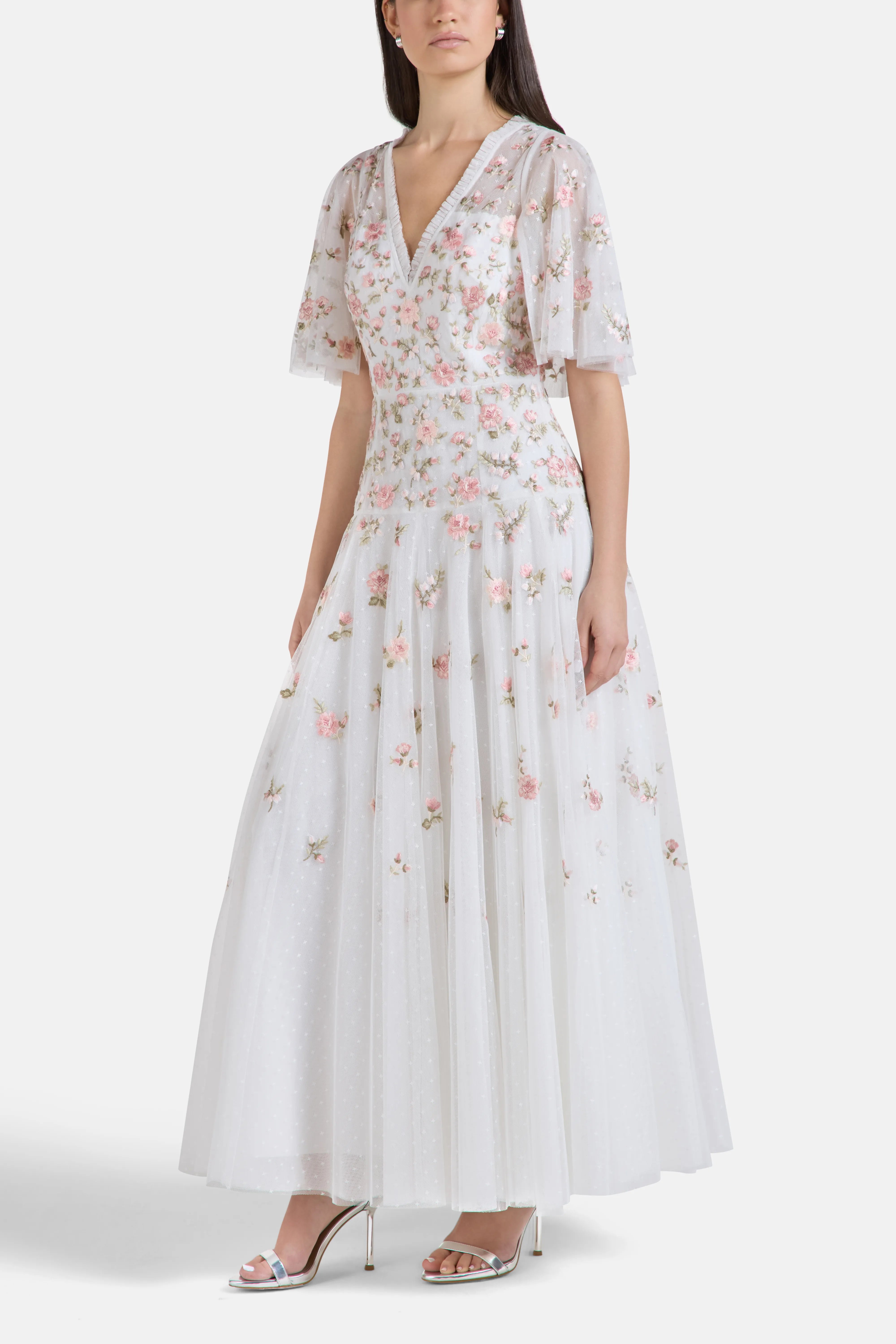 Mayflower Ditsy Floral Evening Dress in White