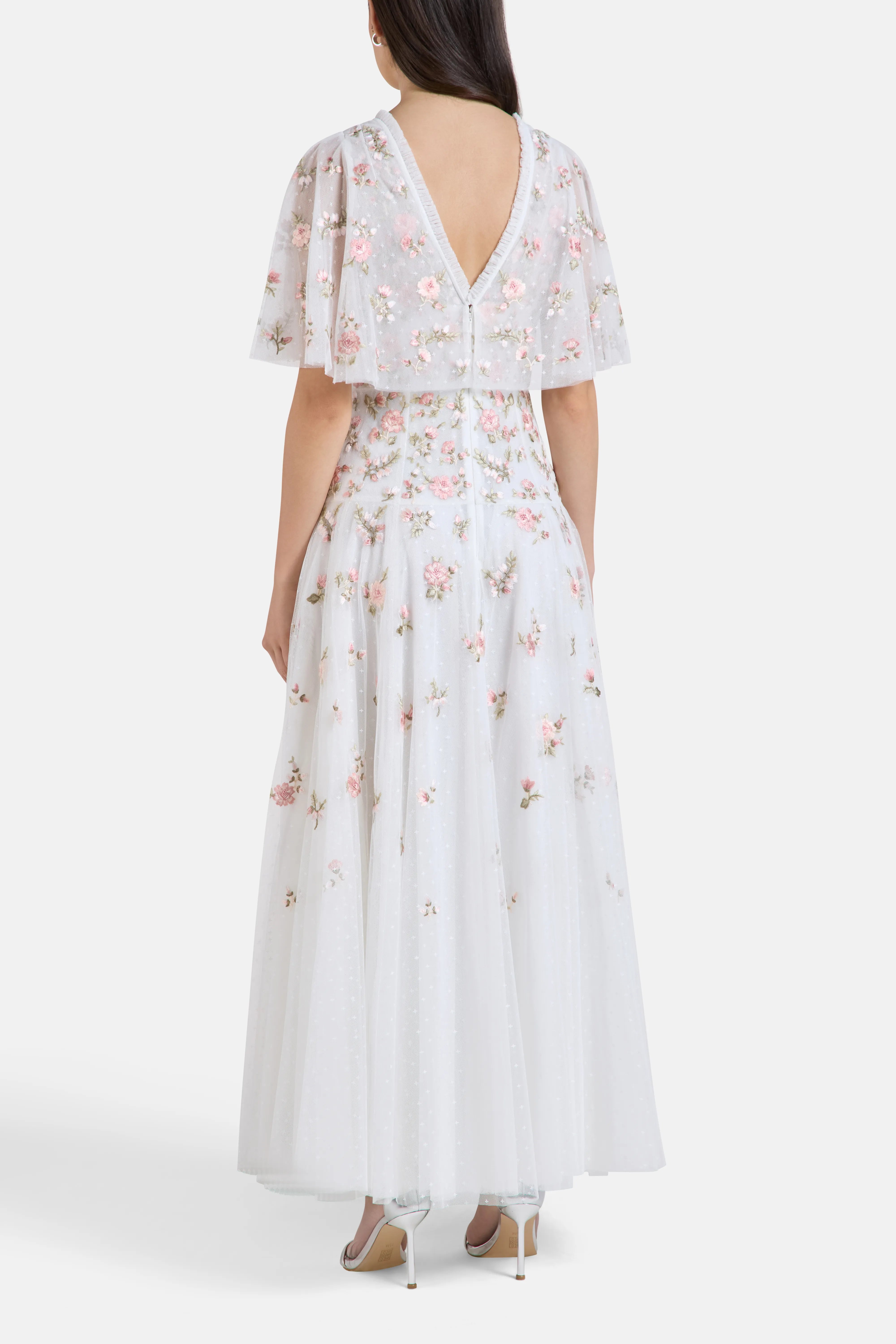Mayflower Ditsy Floral Evening Dress in White