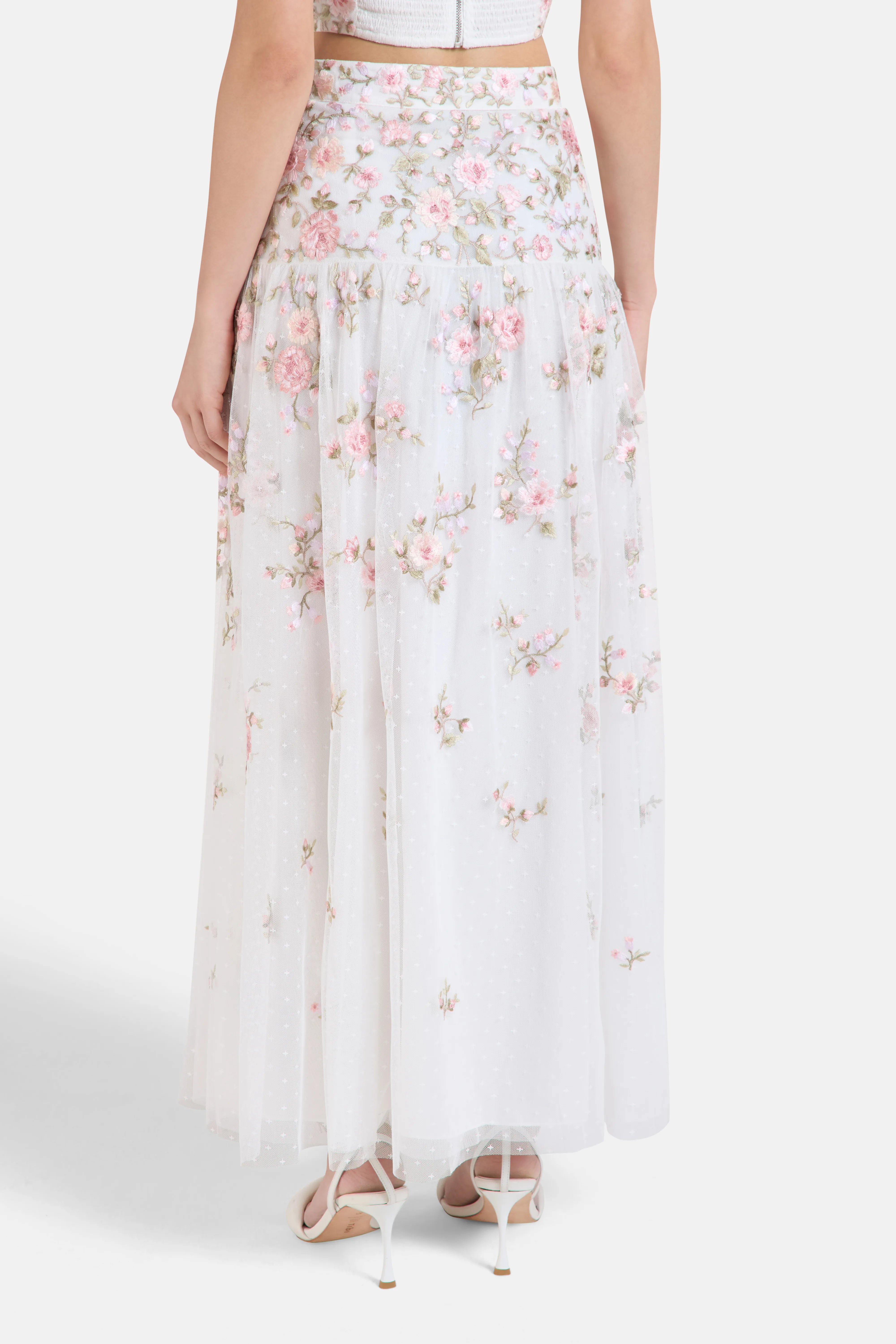 Eden Rose Floral Midi Skirt in White