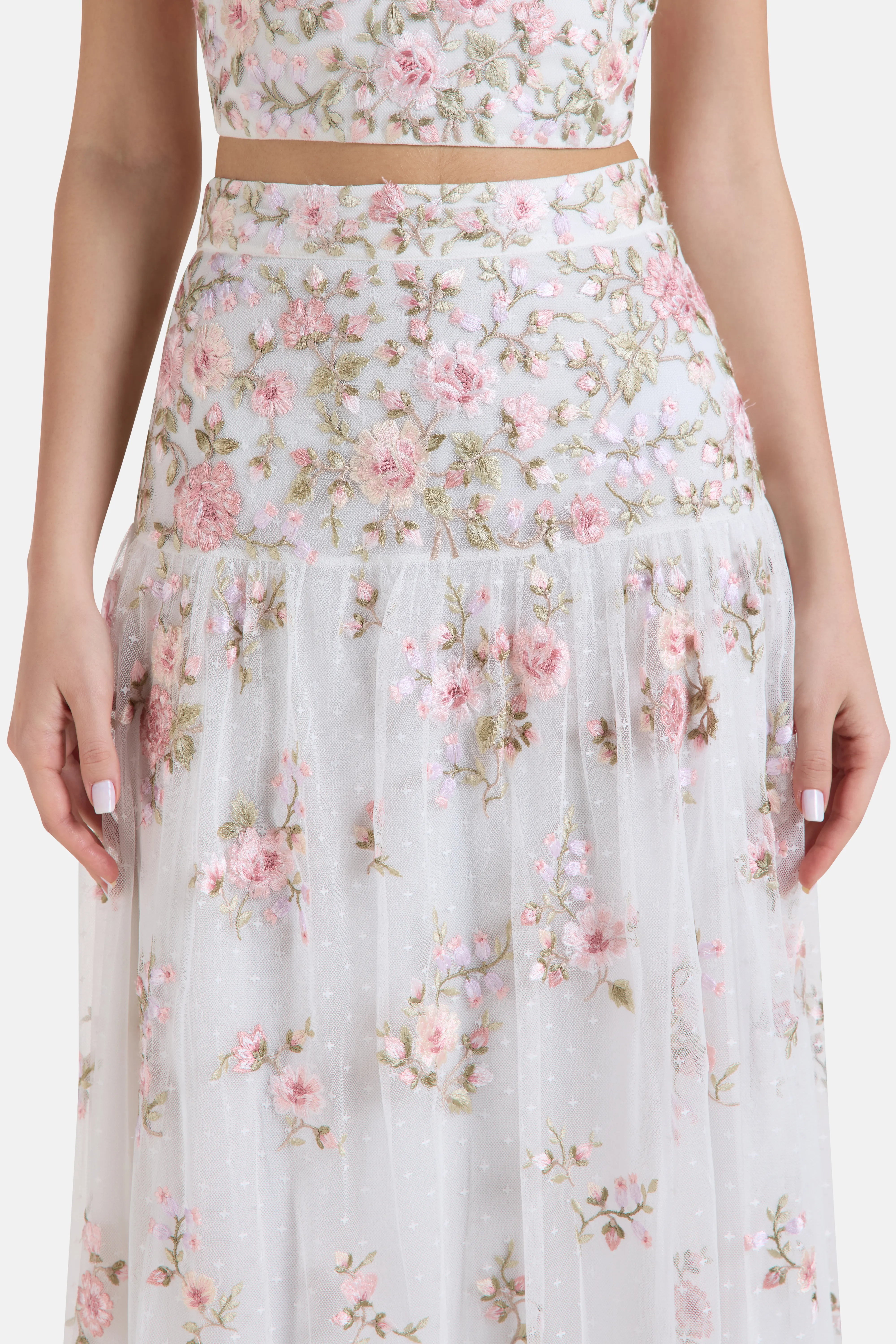 Eden Rose Floral Midi Skirt in White