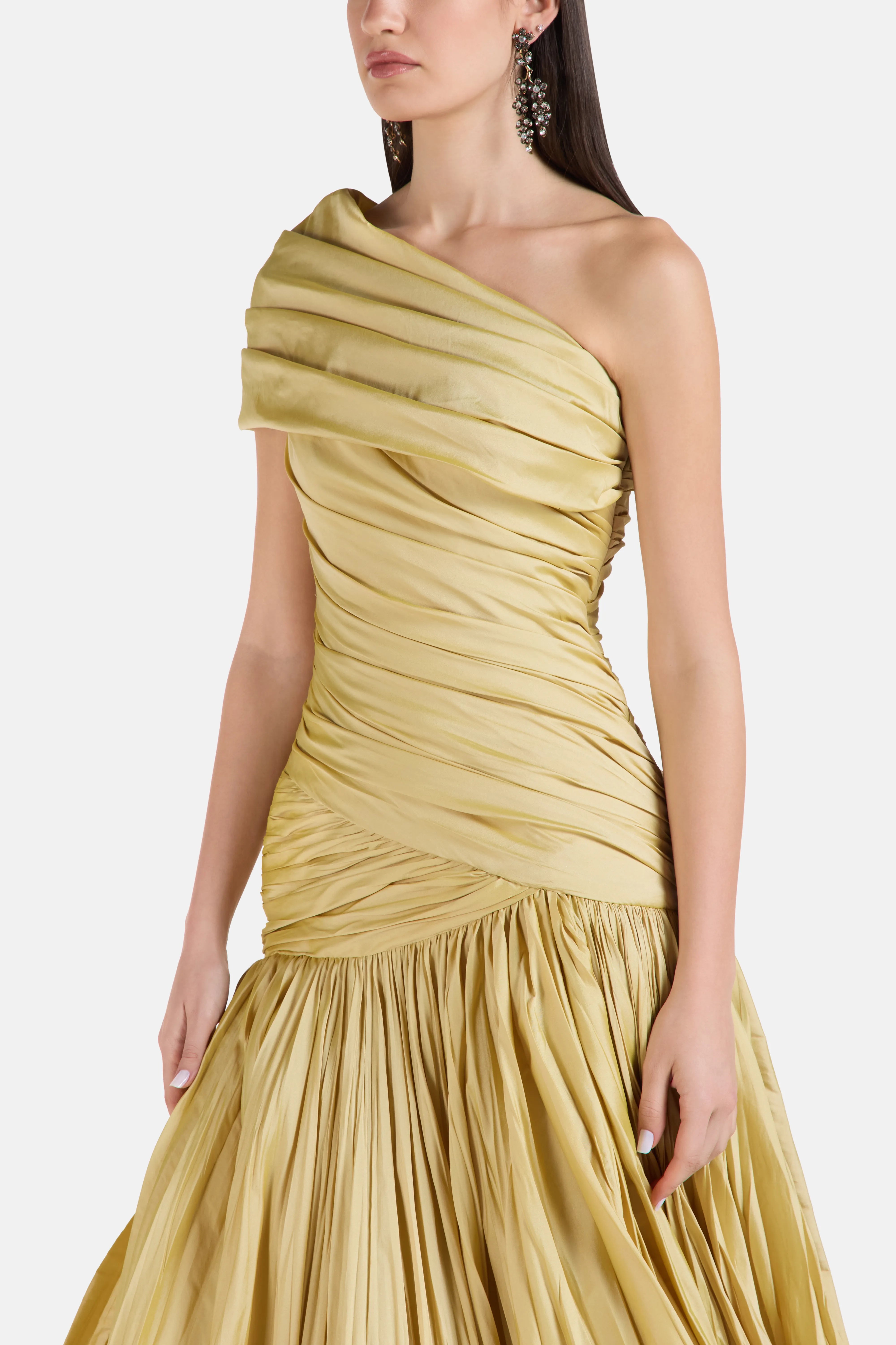 One Shoulder Evening Gown in Gold