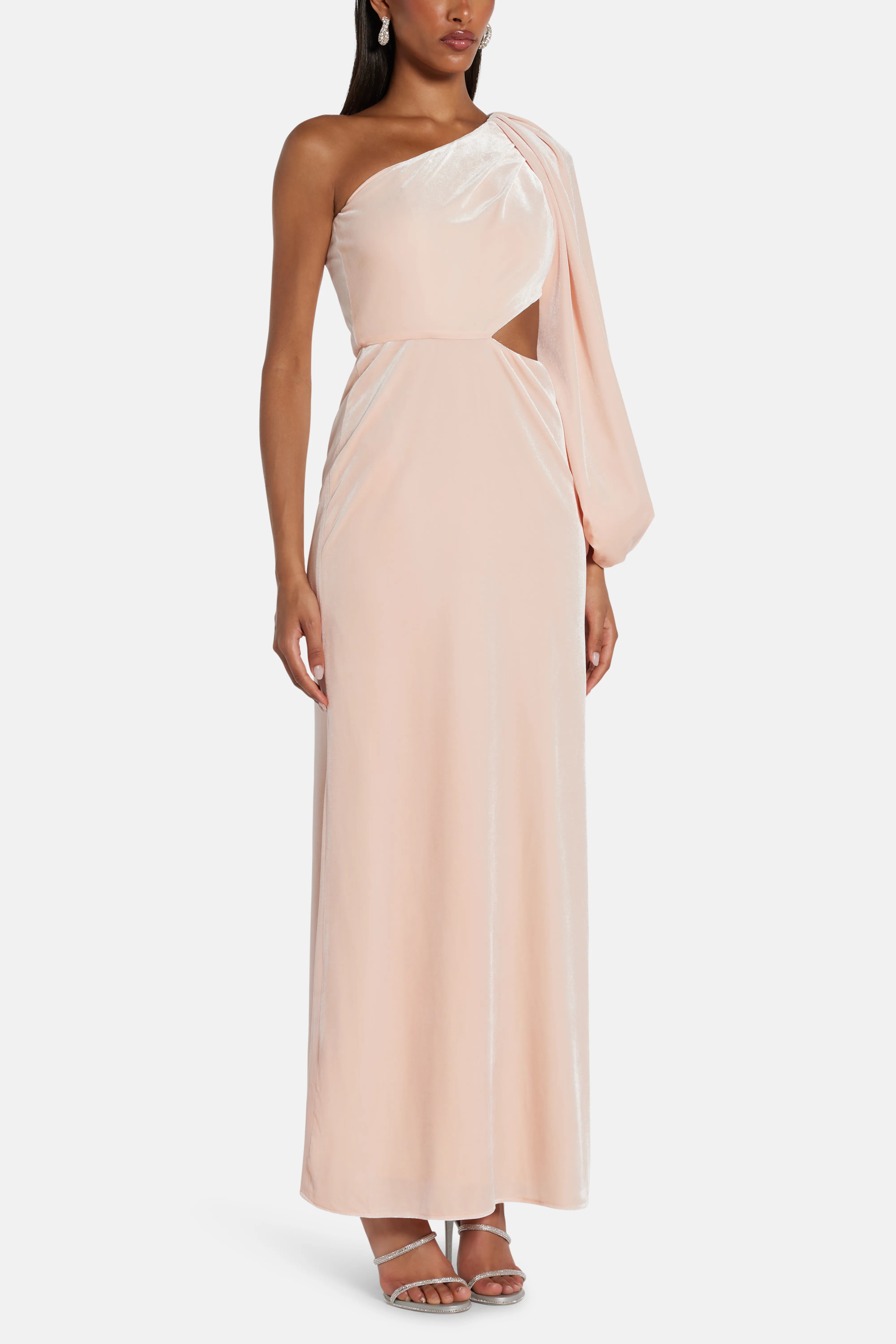 One Shoulder Cut Out Maxi Dress in Beige