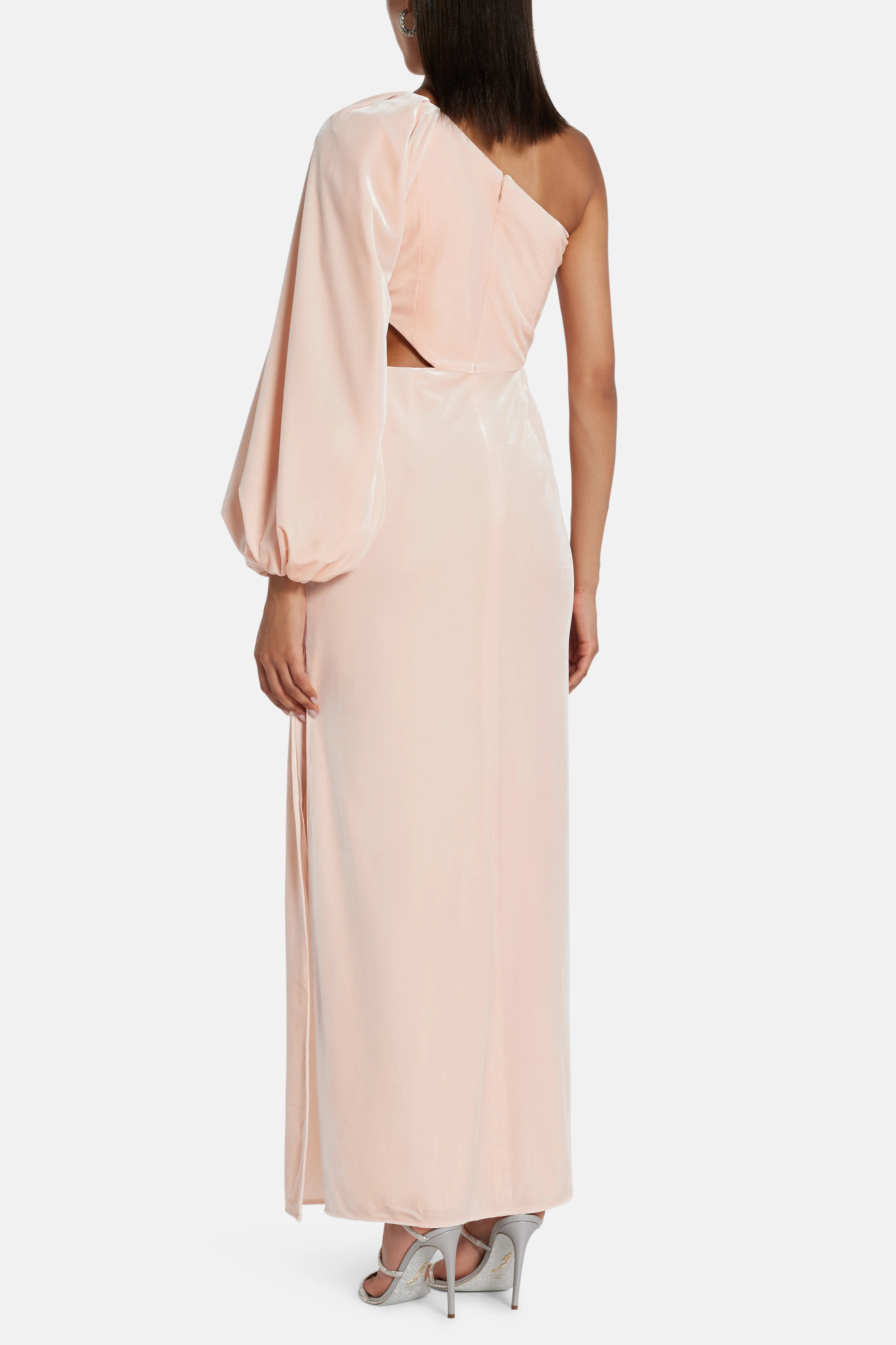 One Shoulder Cut Out Maxi Dress in Beige