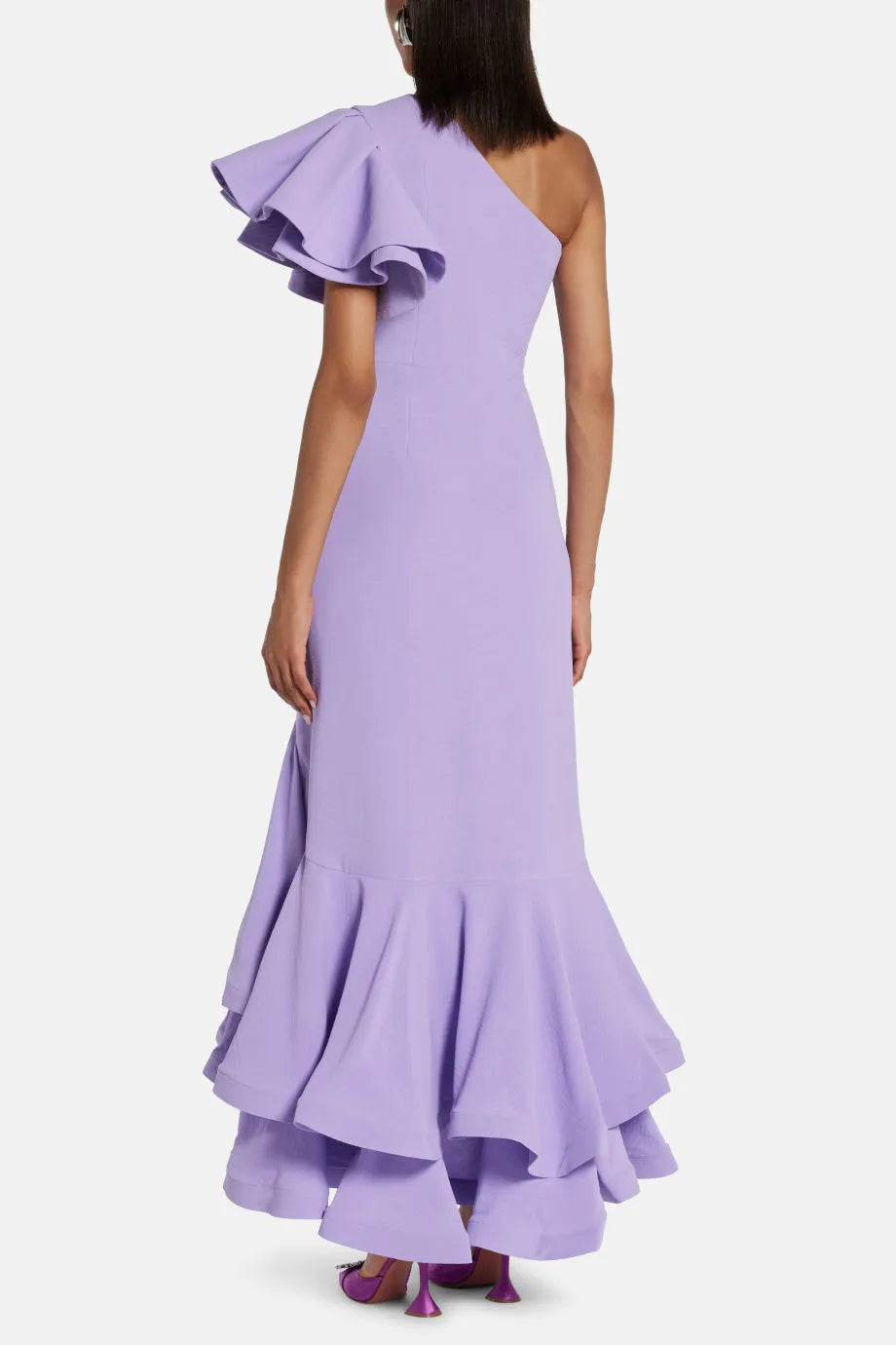 One Shoulder Tiered Ruffle Maxi Dress in Purple