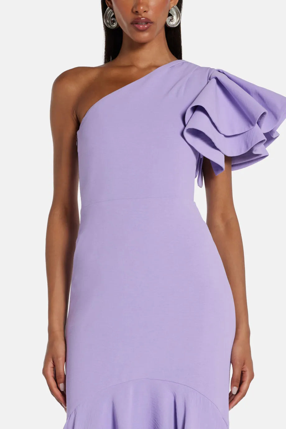 One Shoulder Tiered Ruffle Maxi Dress in Purple