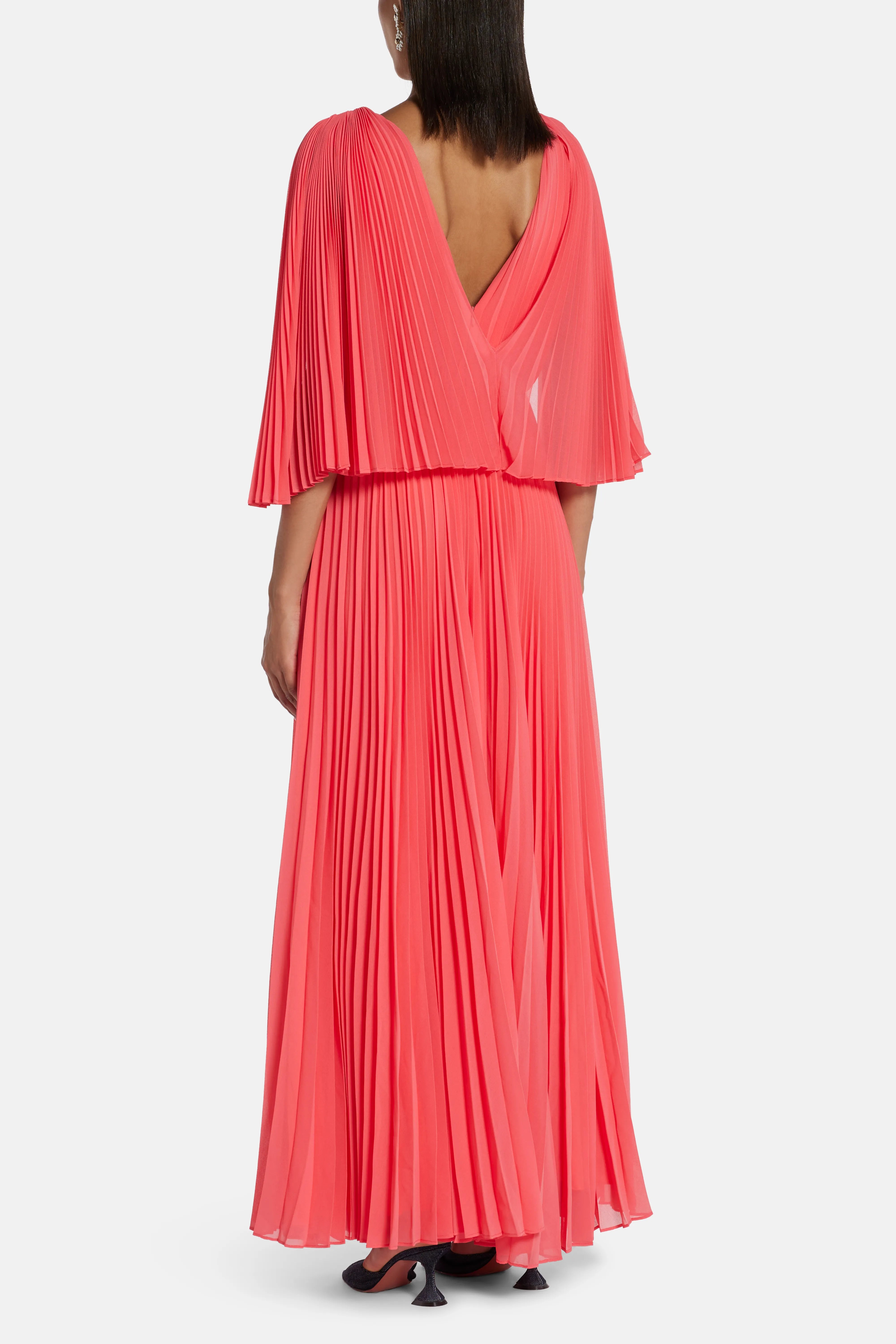 V Neck Sleeveless Pleated Maxi Dress in Orange
