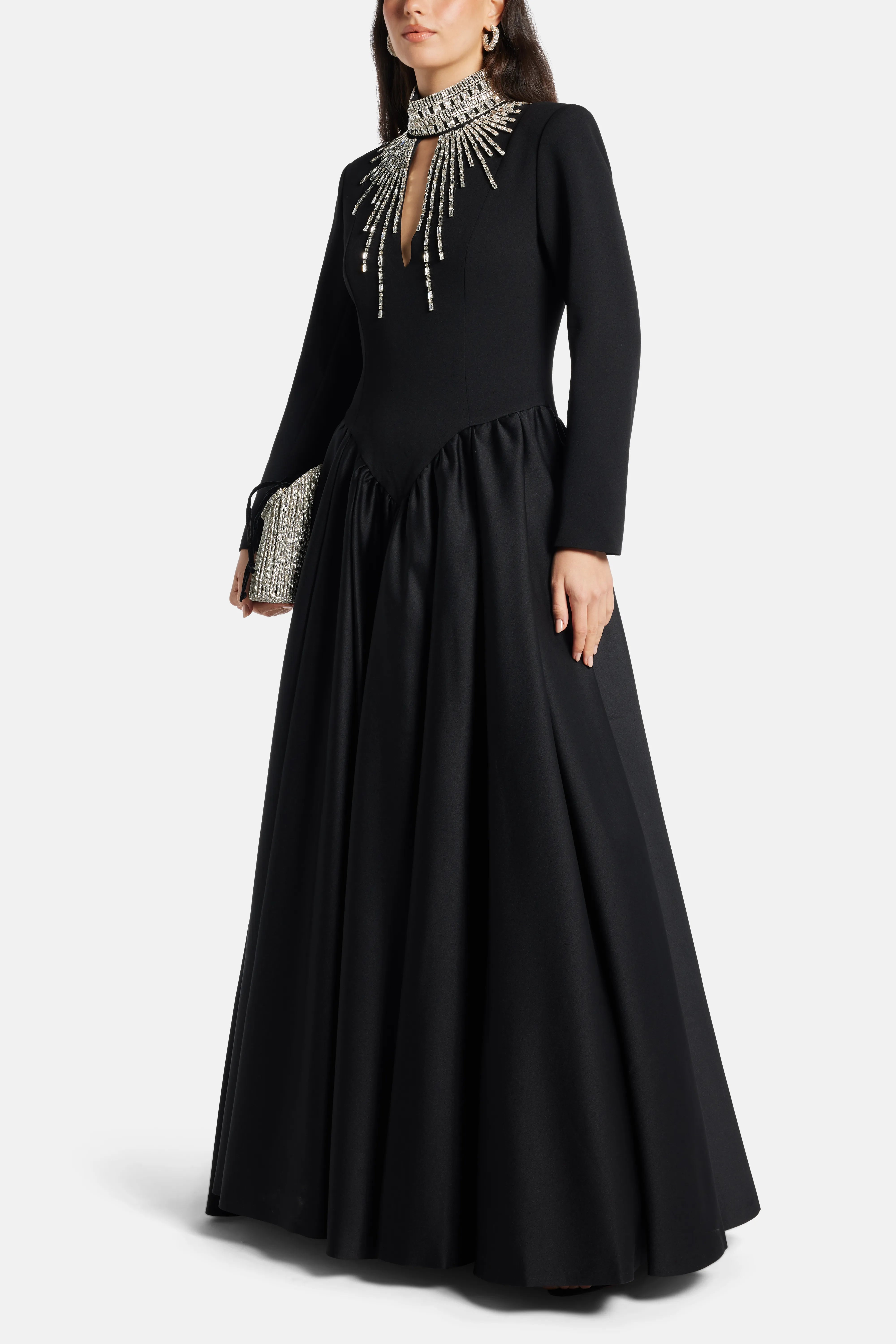 Jovita Embellished Evening Dress in Black