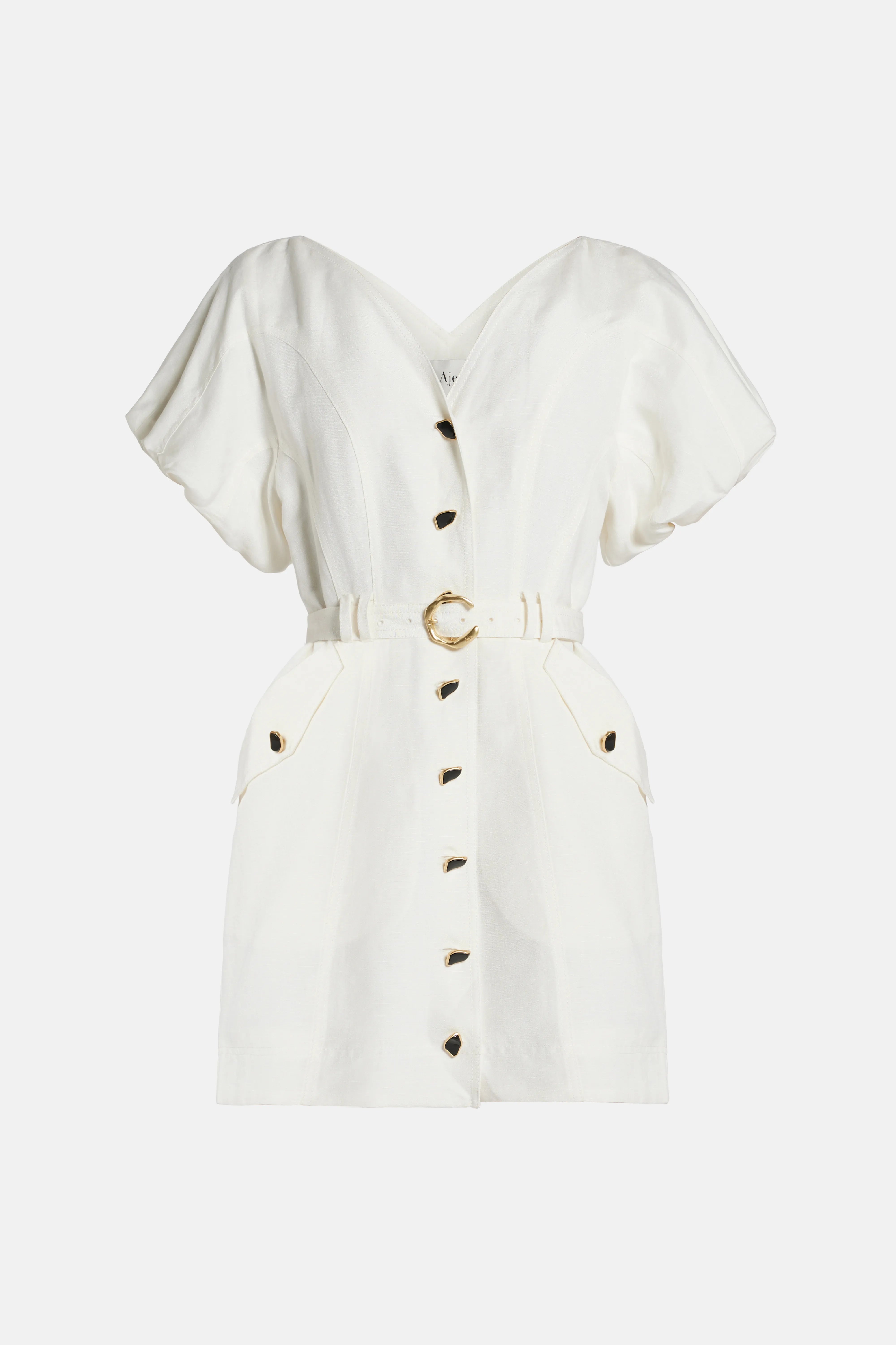 Skye Utility Belted Linen Mini Dress in White