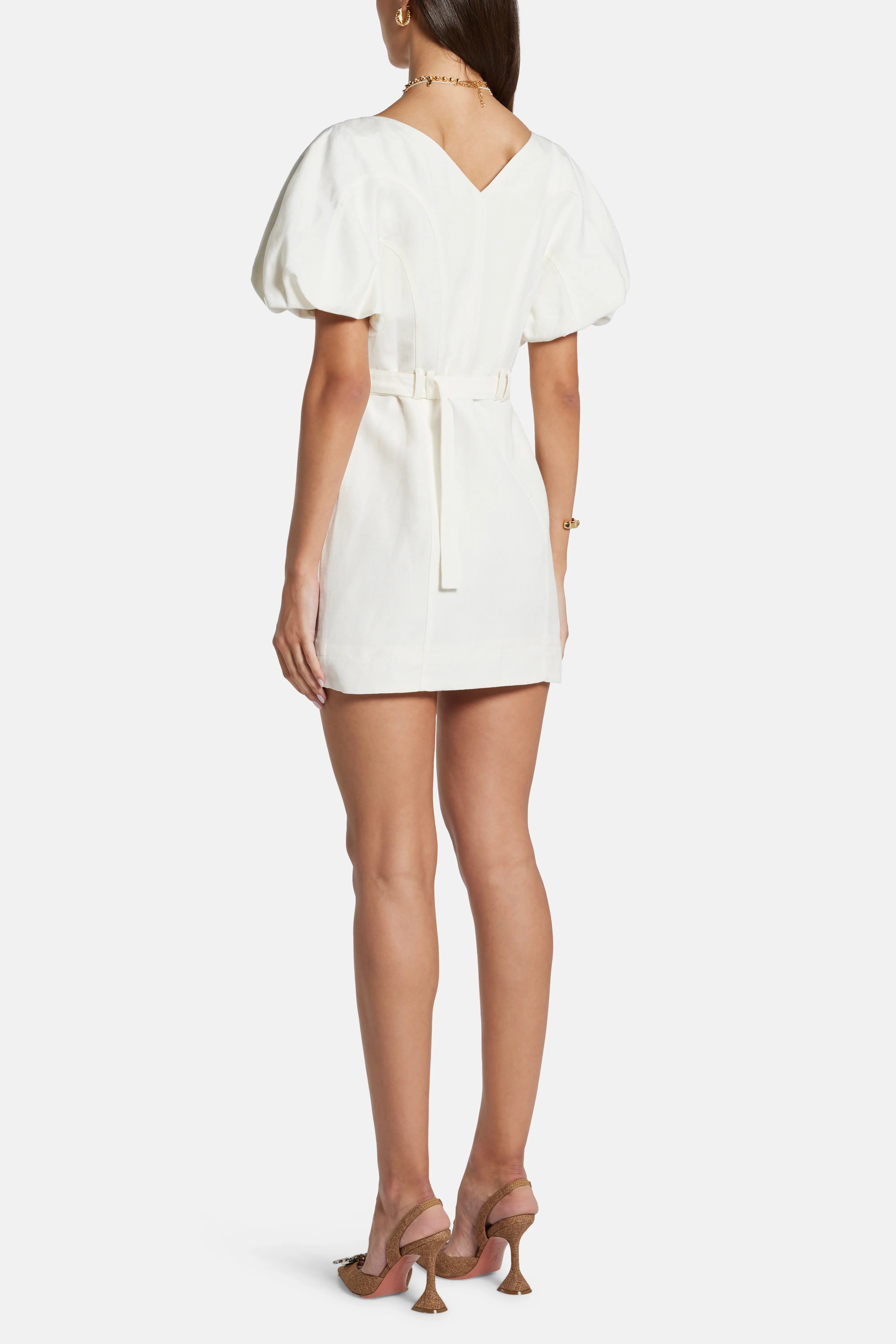 Skye Utility Belted Linen Mini Dress in White