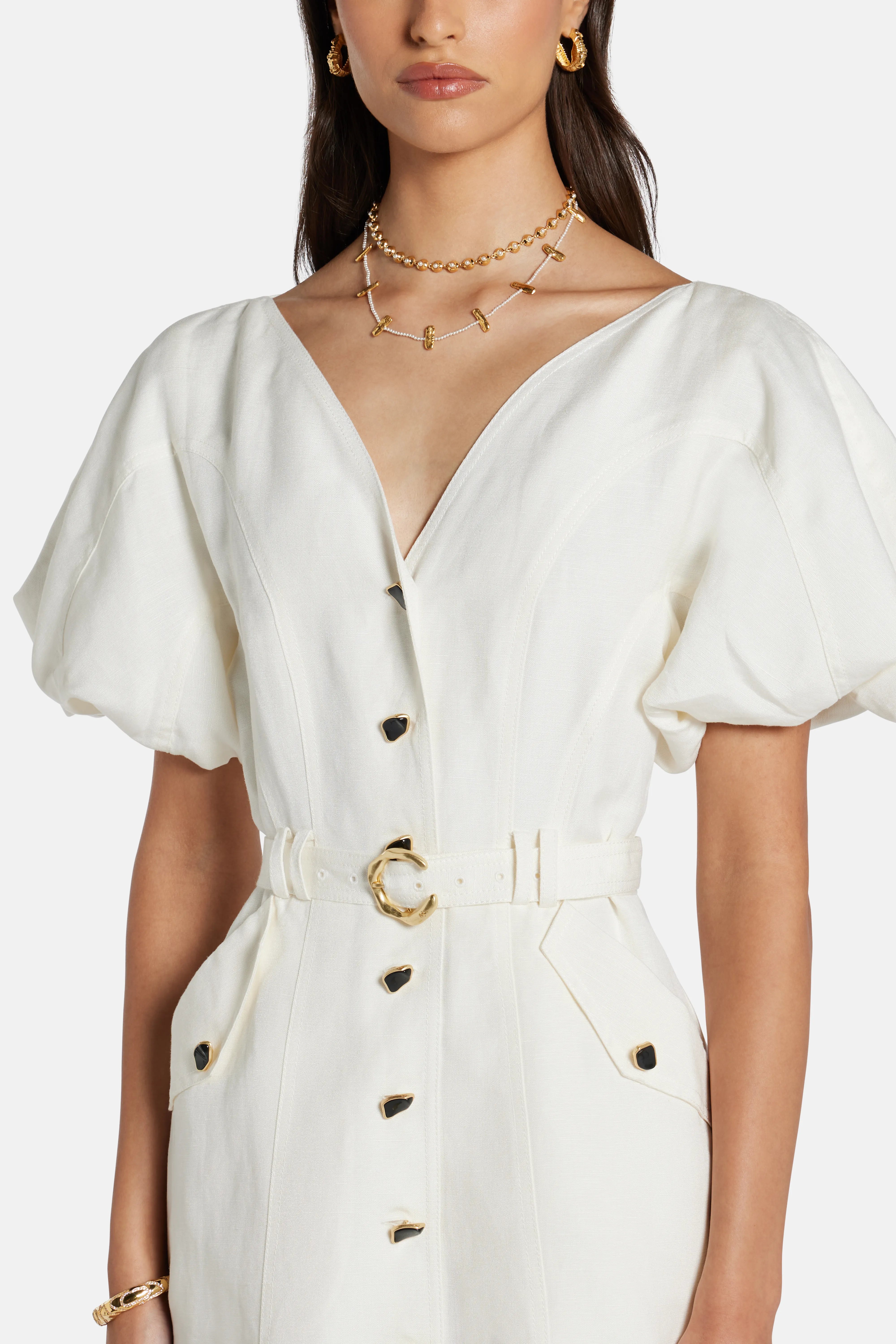 Skye Utility Belted Linen Mini Dress in White