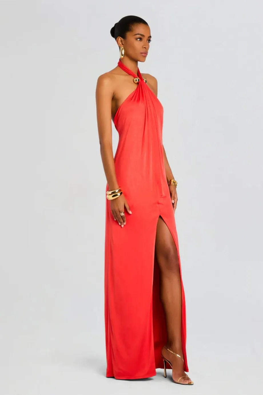Becs Halter Neck Maxi Dress in Orange