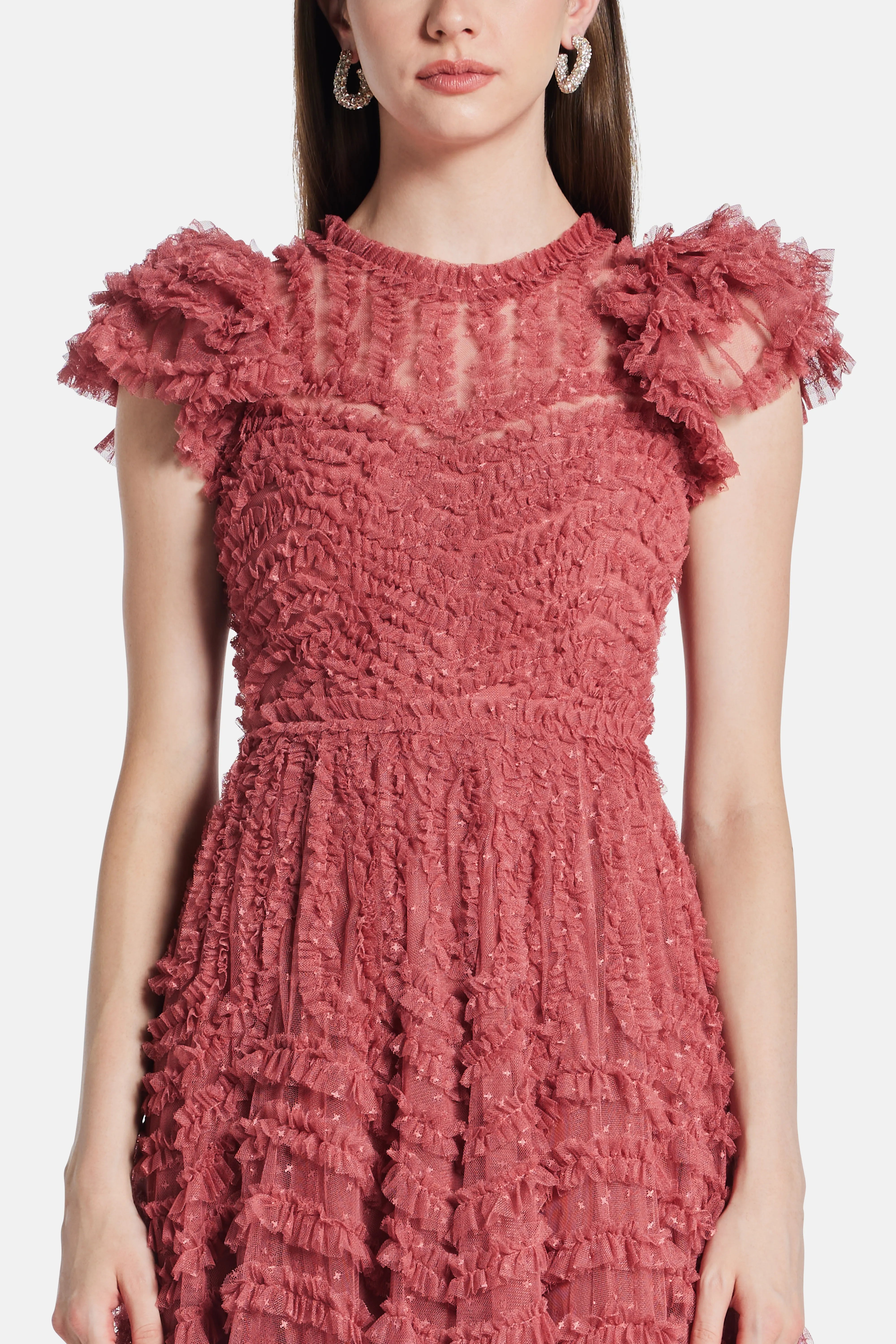 La Vie En Rose Round Neck Short Sleeves Evening Dress in Maroon