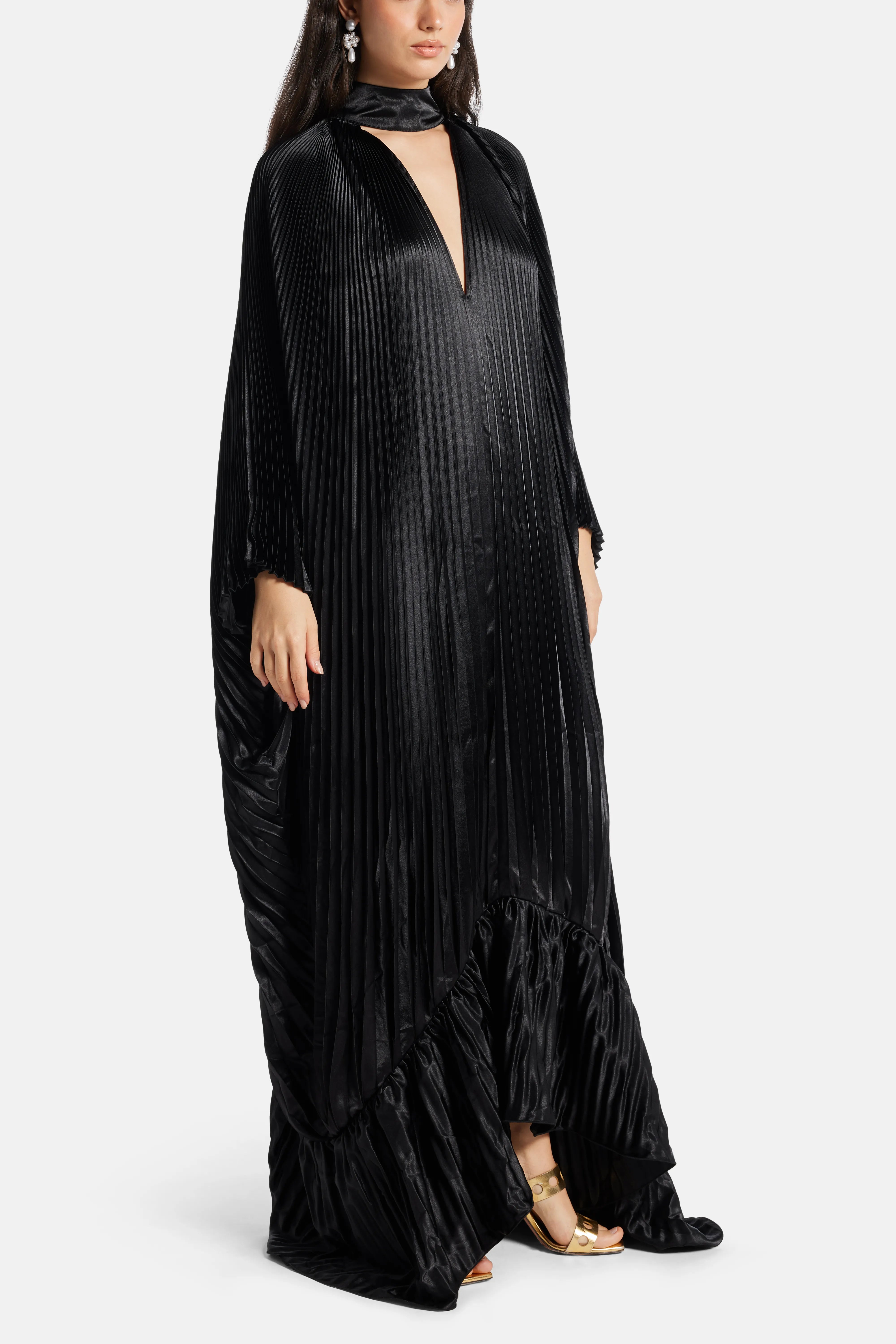 Empire Pleated Evening Dress in Black