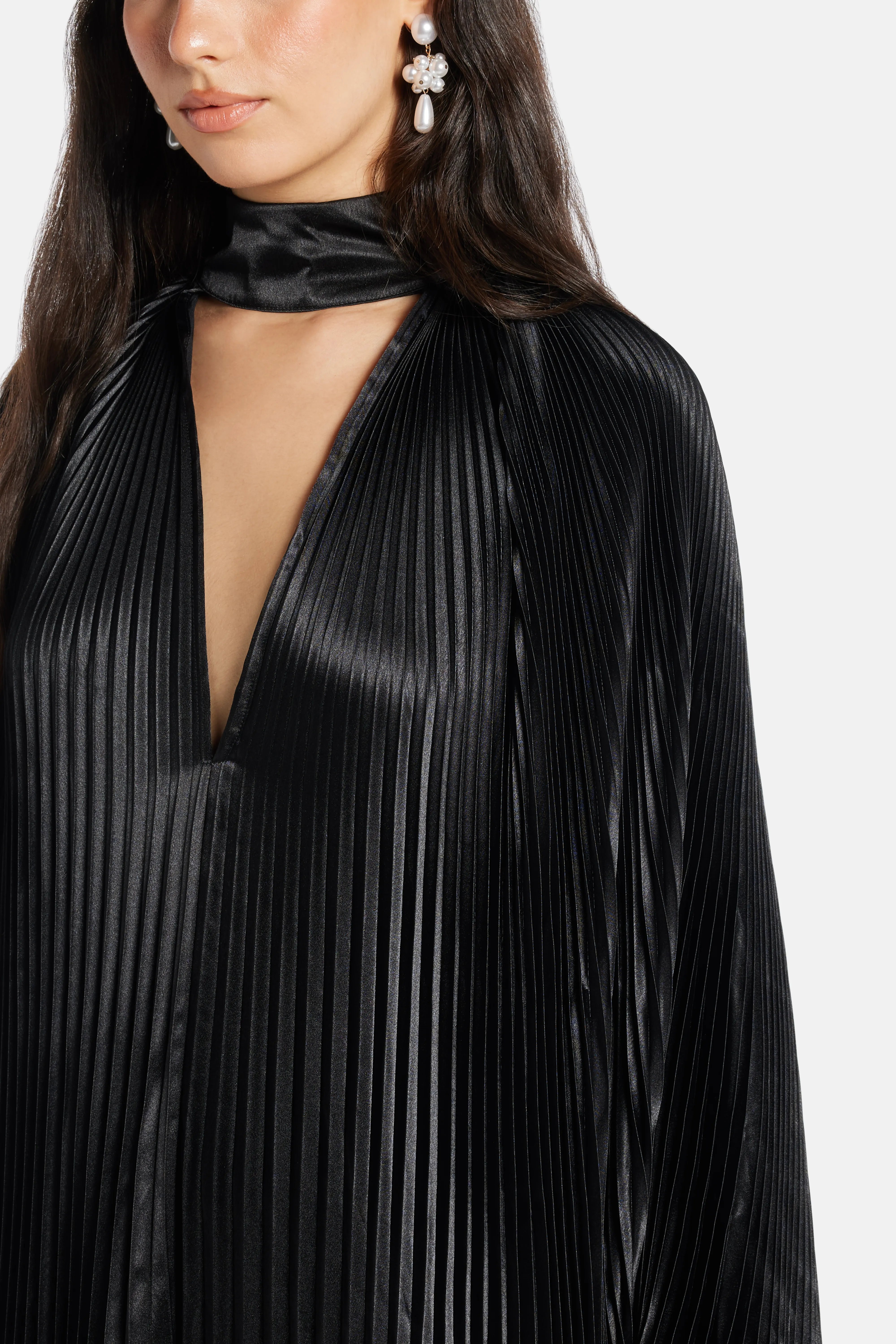 Empire Pleated Evening Dress in Black