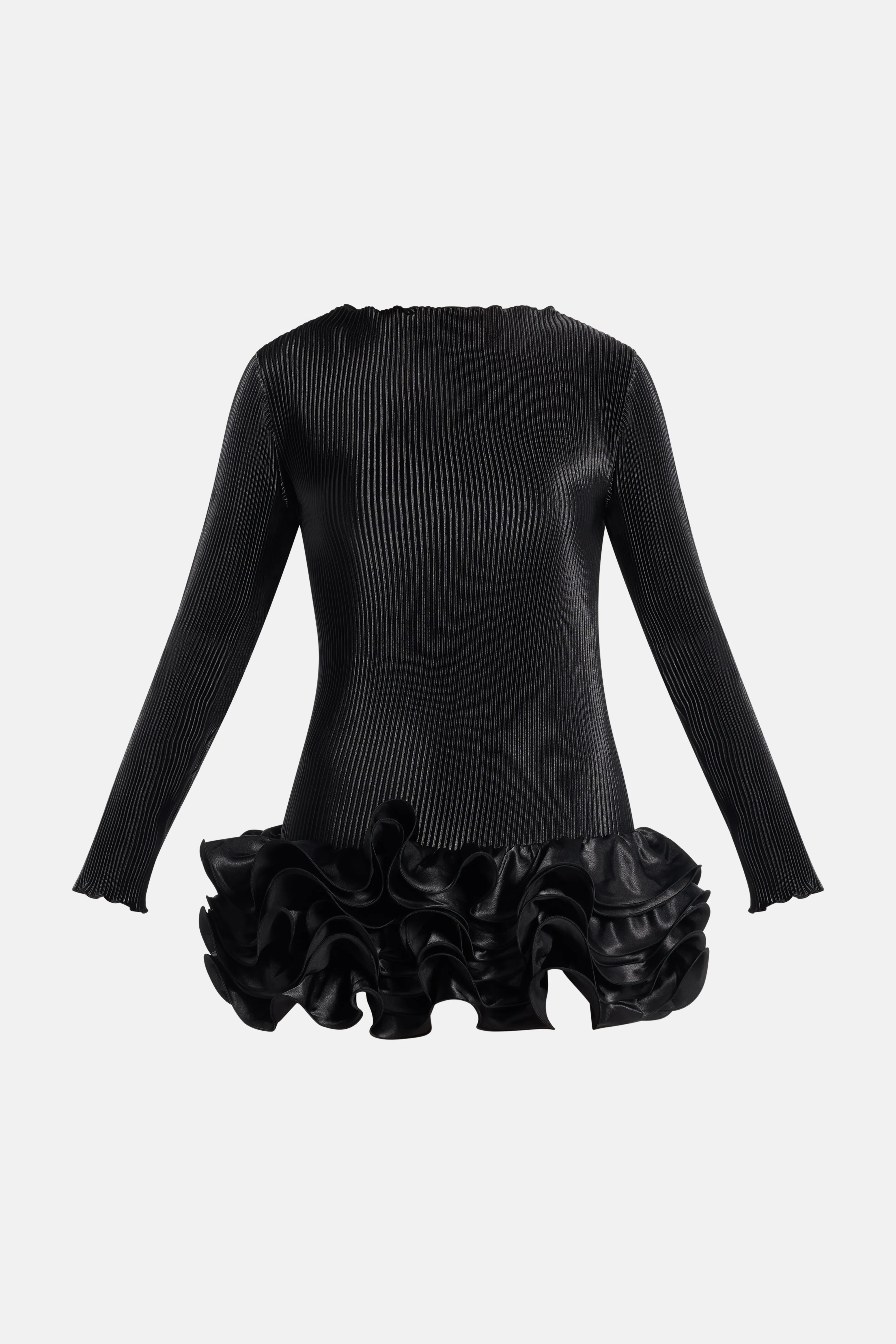 Park Avenue Pleated Mini Dress in Black