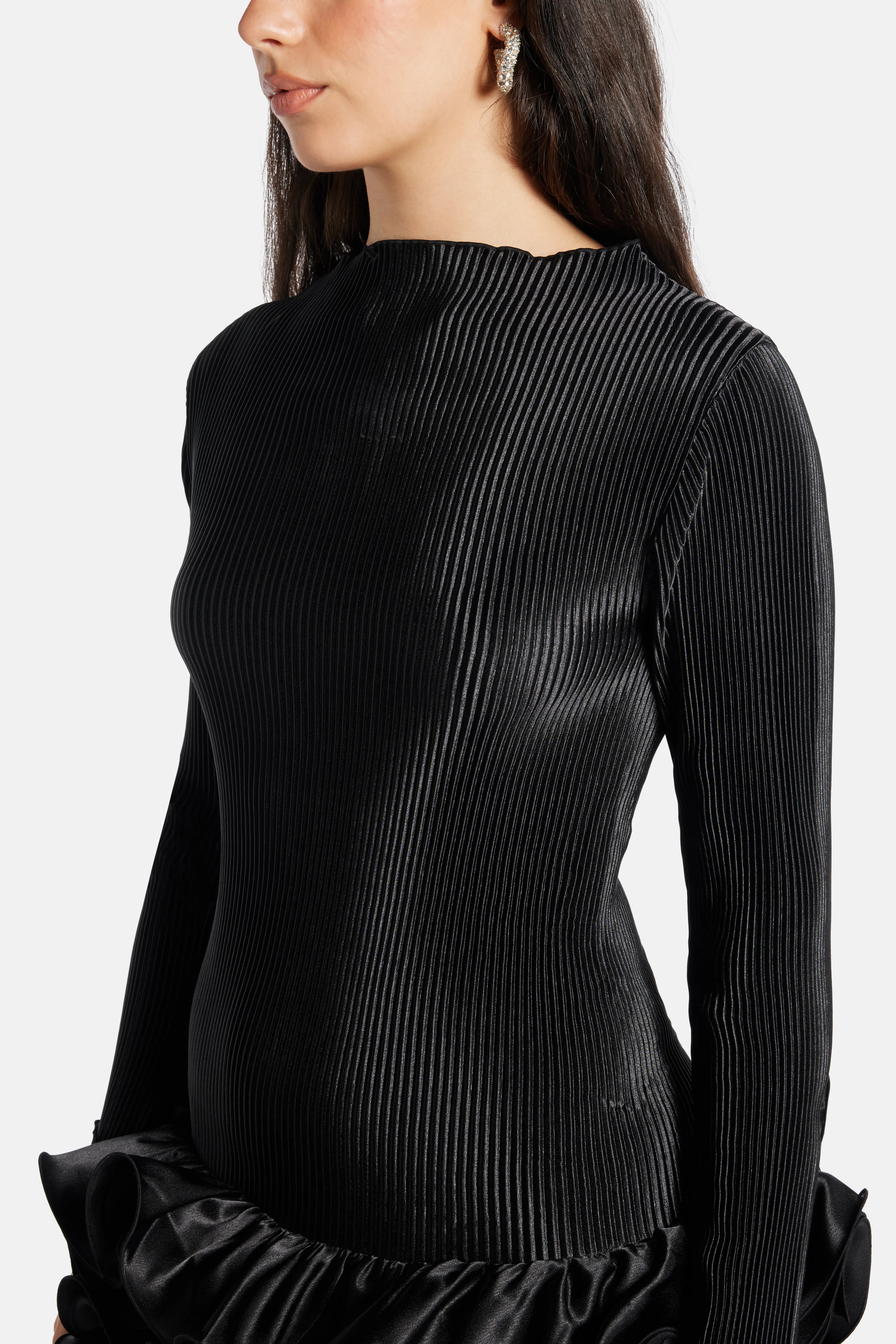 Park Avenue Pleated Mini Dress in Black