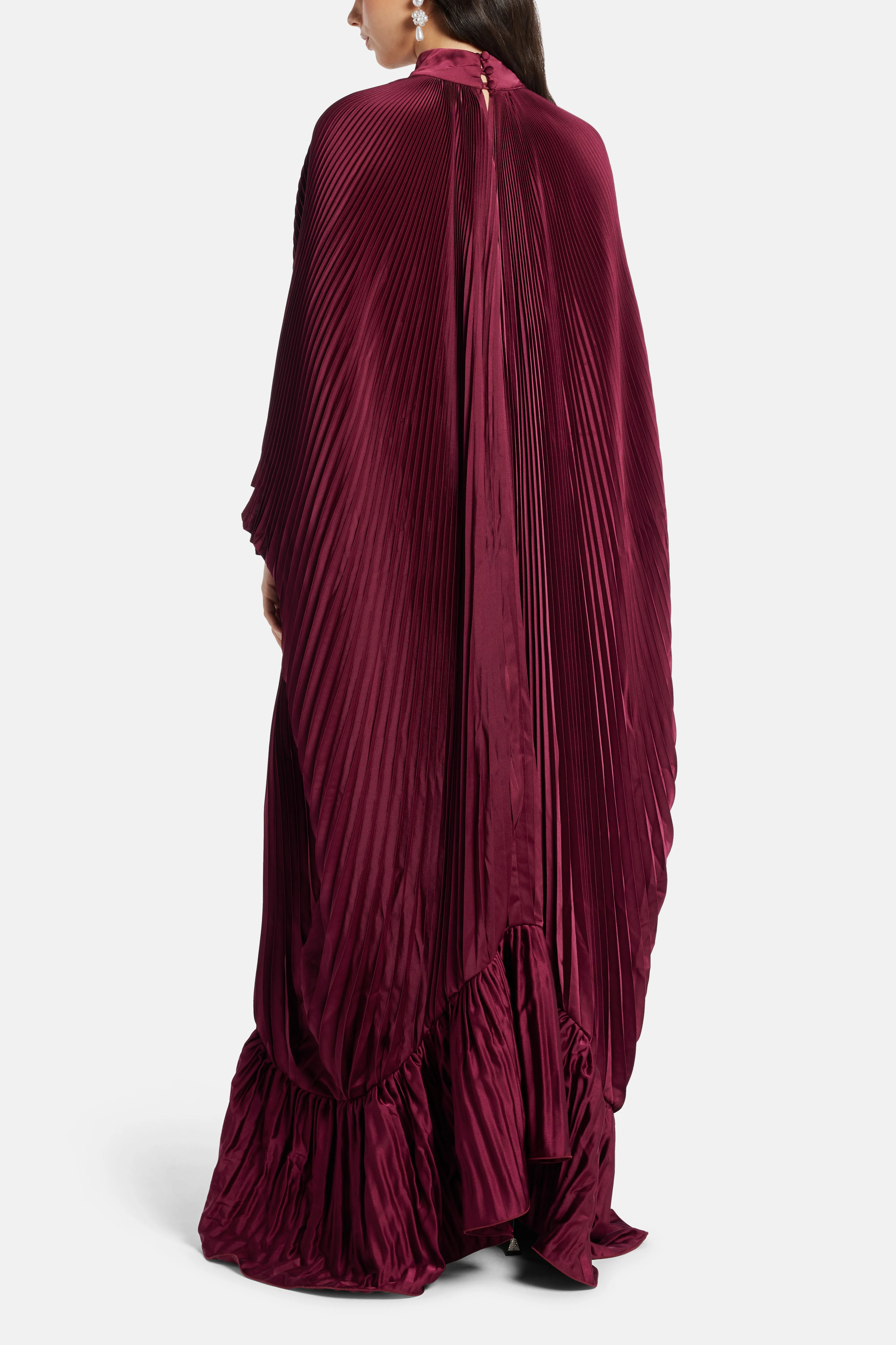 Empire Pleated Evening Dress in Burgundy