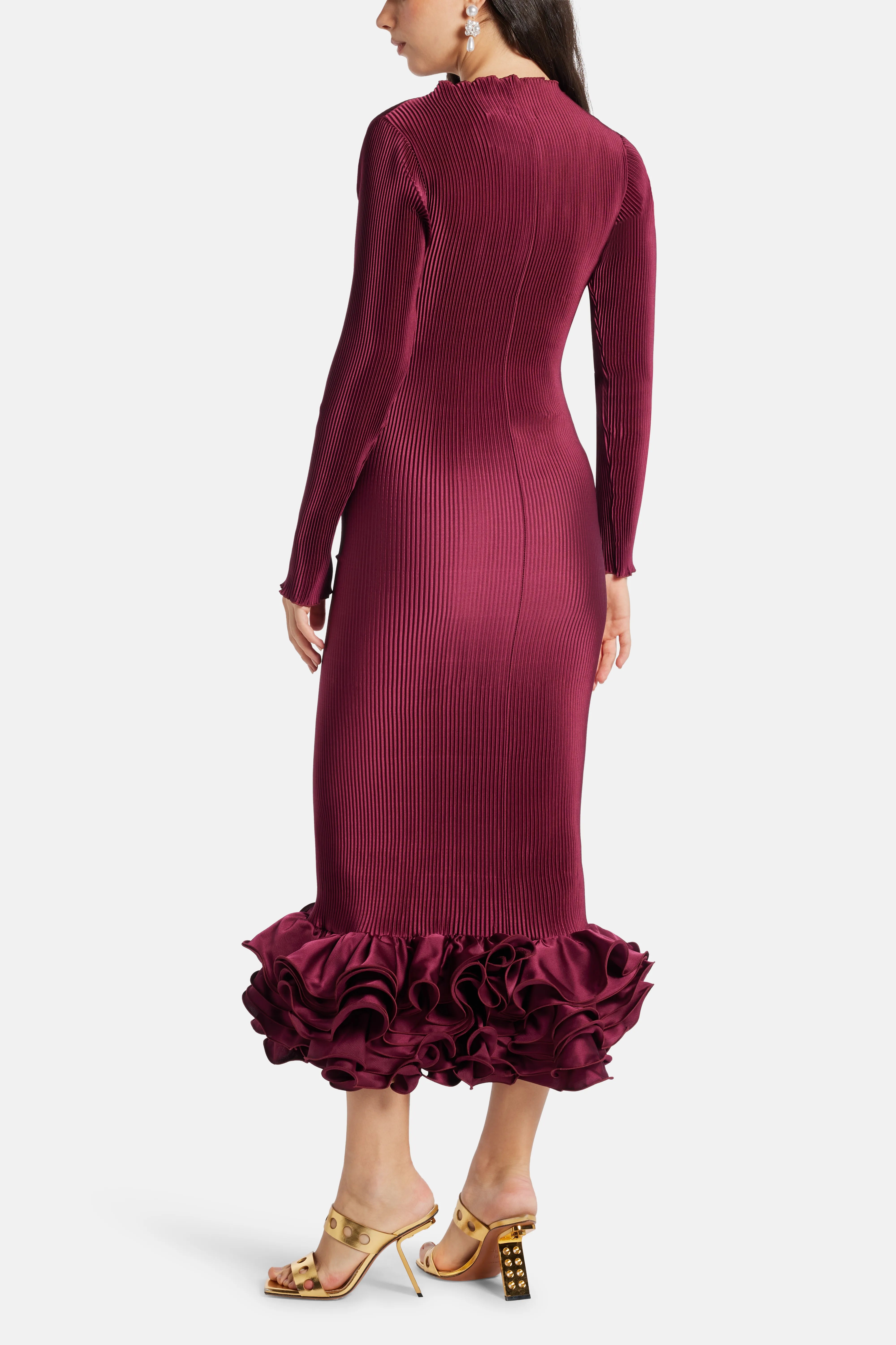 Campbell Pleated Cocktail Evening Dress in Burgundy