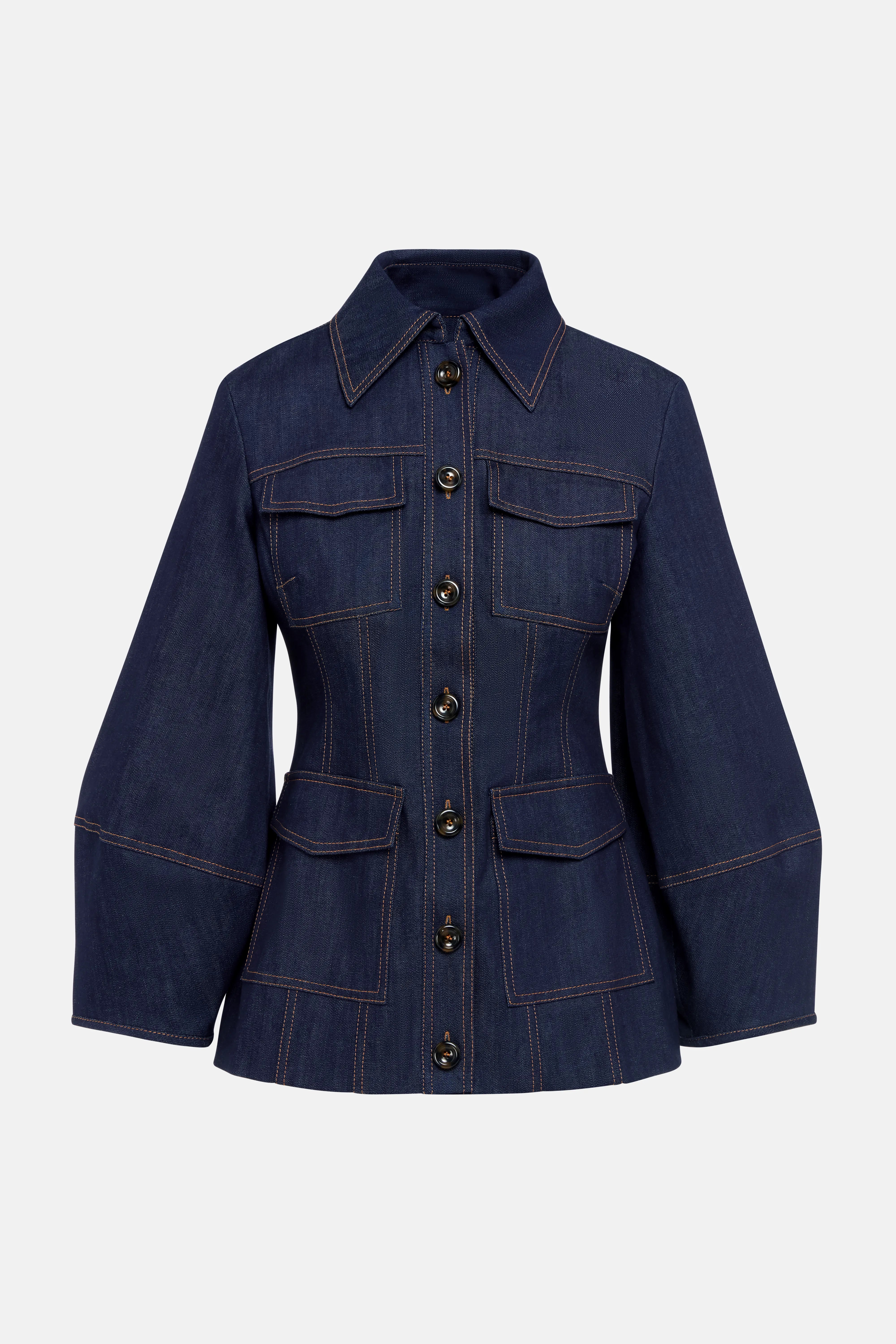 Florence Puff Sleeves Denim Cotton Jacket in Blue