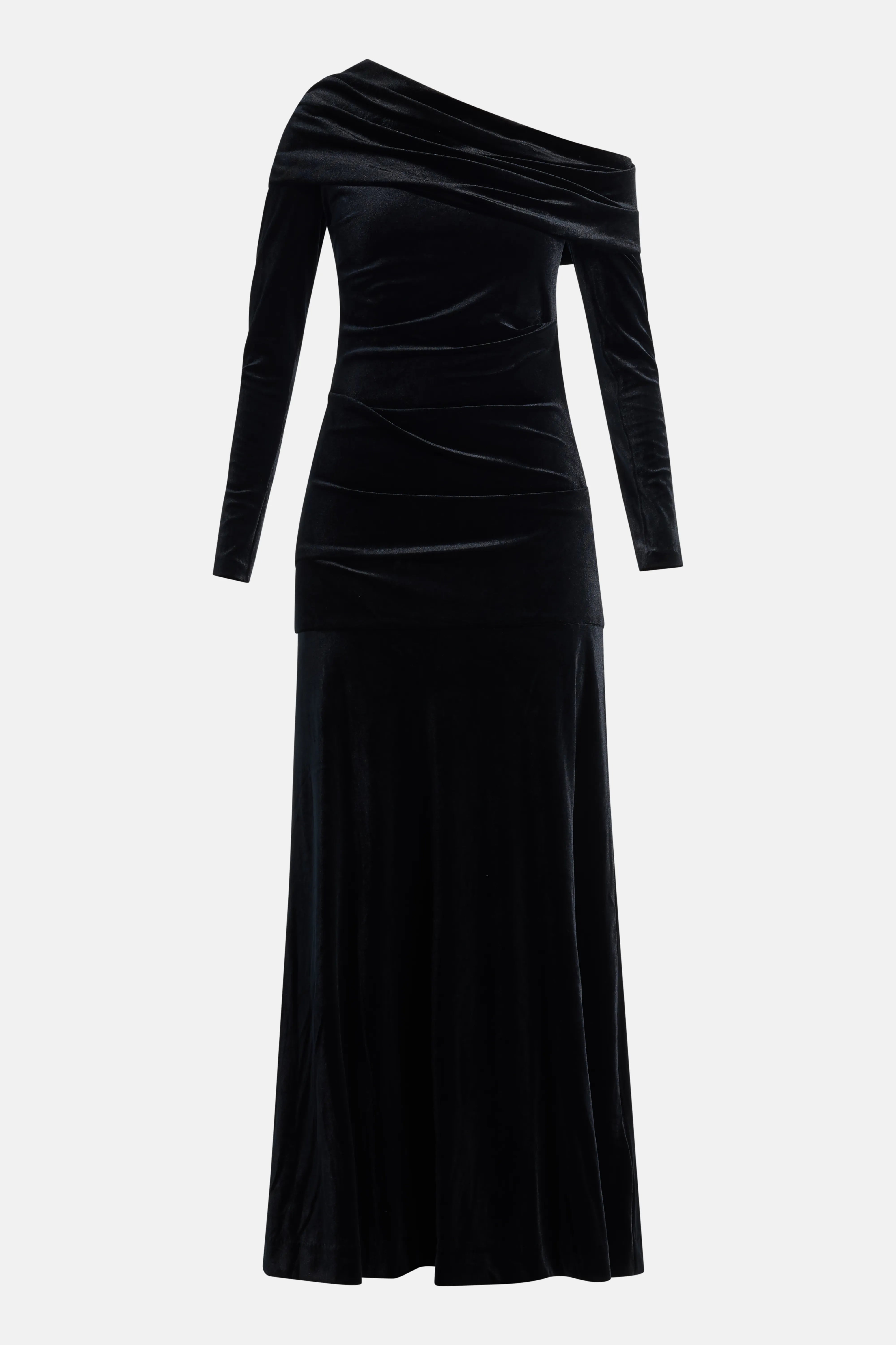Nova One Shoulder Velvet Evening Dress in Black