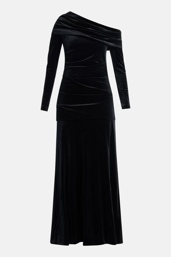 Nova One Shoulder Velvet Evening Dress in Black