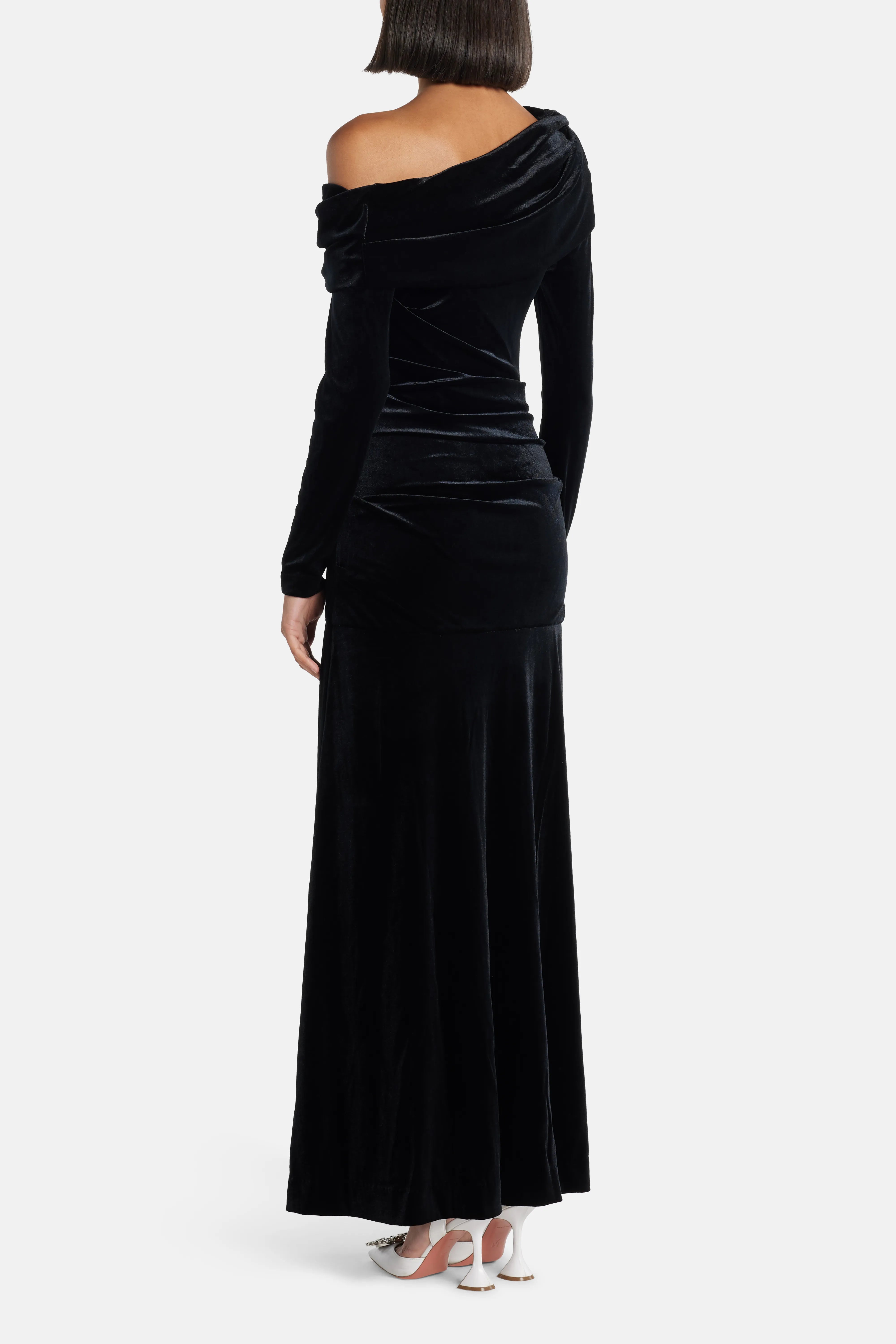 Nova One Shoulder Velvet Evening Dress in Black