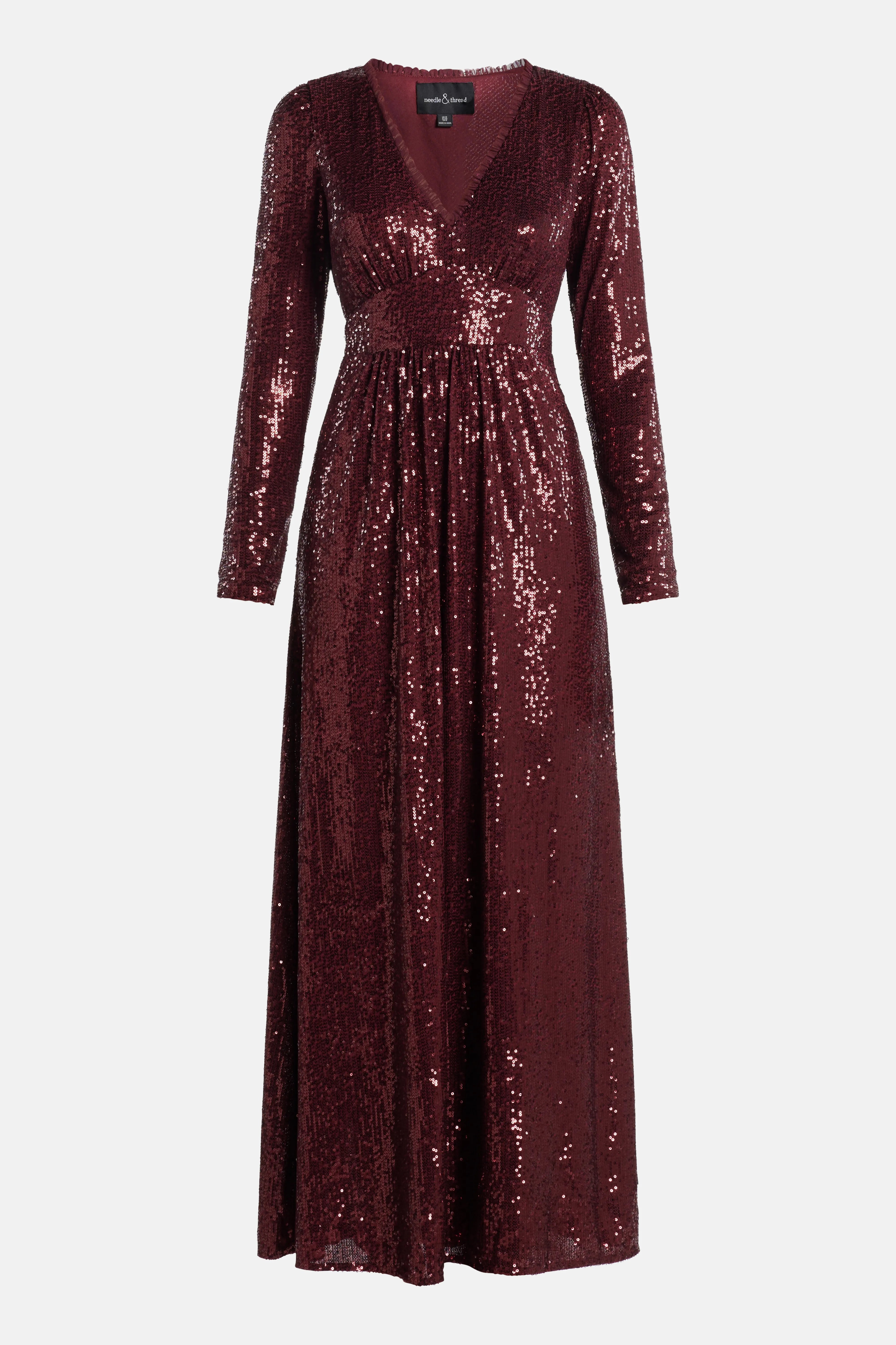 Chelsea V Neck Sequin Evening Dress in Maroon