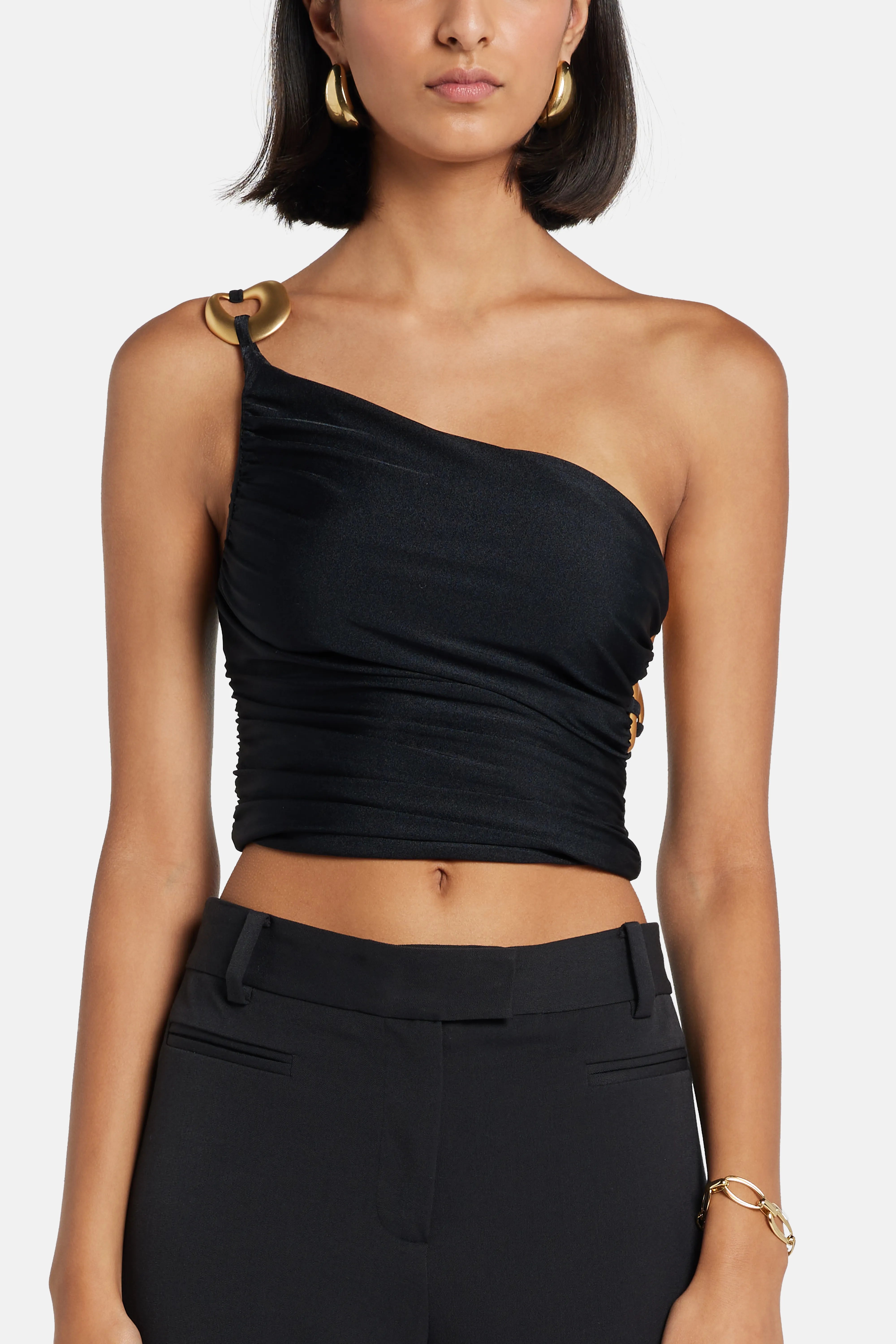 بلوزة باسيليكا بكتف واحد باللون الأسود